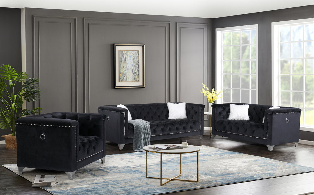 Prince Velvet Black Living Room Set - PRINCE 2pc - Bien Home Furniture &amp; Electronics