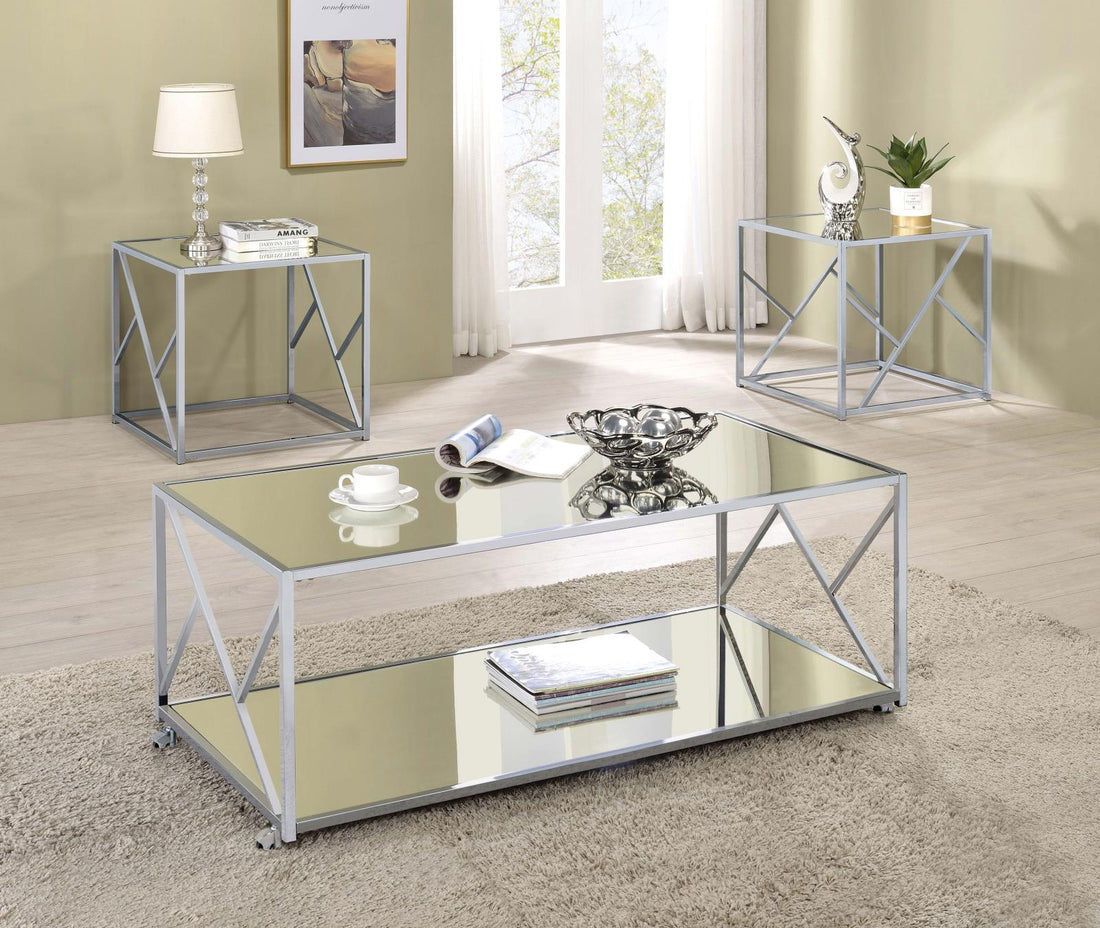 Provins 3-Piece Occasional Table Set Clear Mirror/Chrome - 720794 - Bien Home Furniture &amp; Electronics