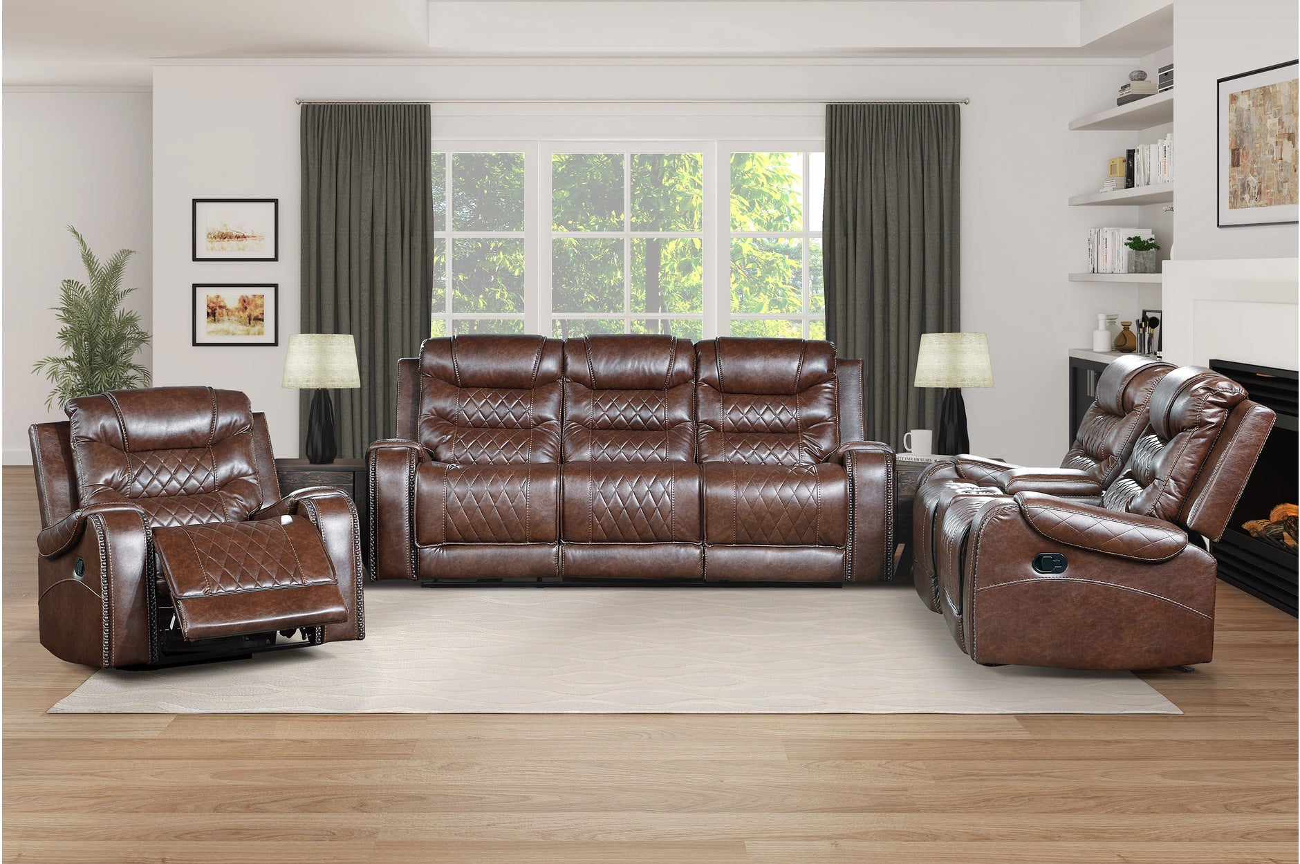 Putnam Brown Reclining Living Room Set - SET | 9405BR-1 | 9405BR-2 | 9405BR-3 - Bien Home Furniture & Electronics