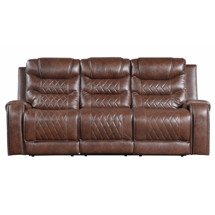 Putnam Brown Reclining Sofa With Drop Down Table - 9405BR-3 - Bien Home Furniture &amp; Electronics
