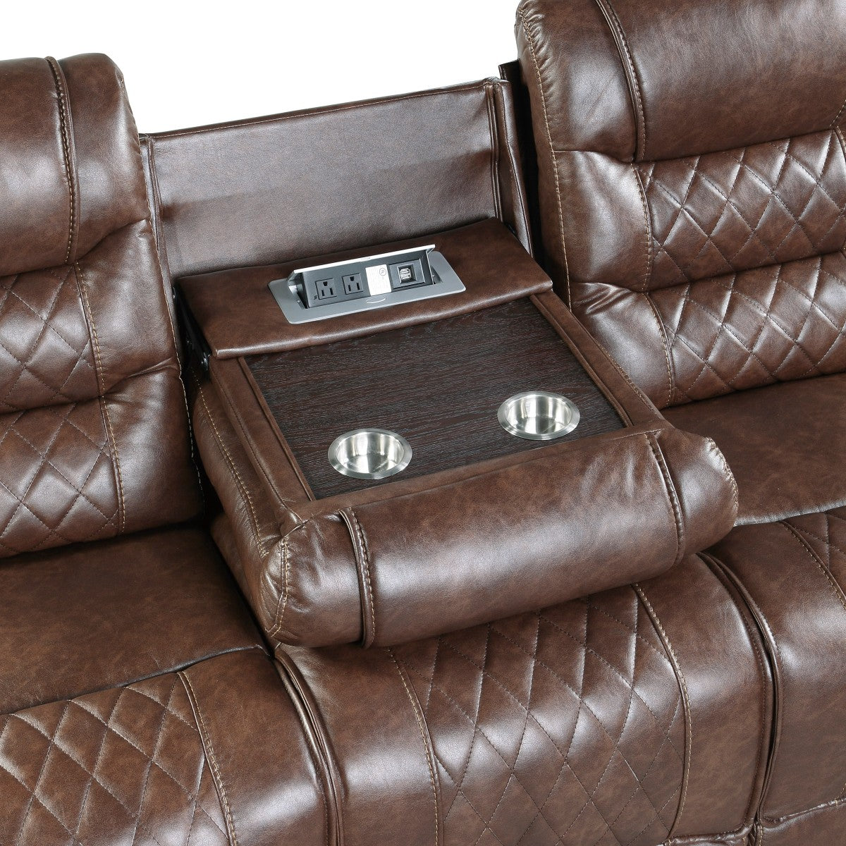 Putnam Brown Reclining Sofa With Drop Down Table - 9405BR-3 - Bien Home Furniture & Electronics