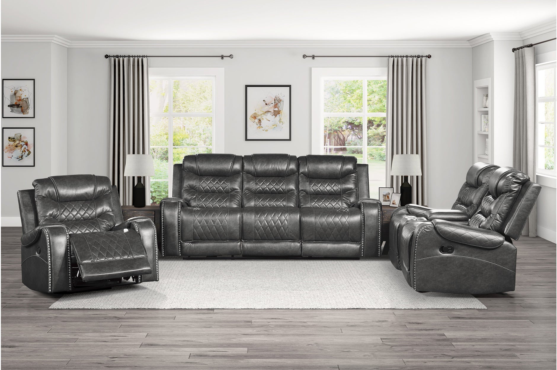Putnam Gray Reclining Living Room Set - SET | 9405GY-1 | 9405GY-2 | 9405GY-3 - Bien Home Furniture & Electronics