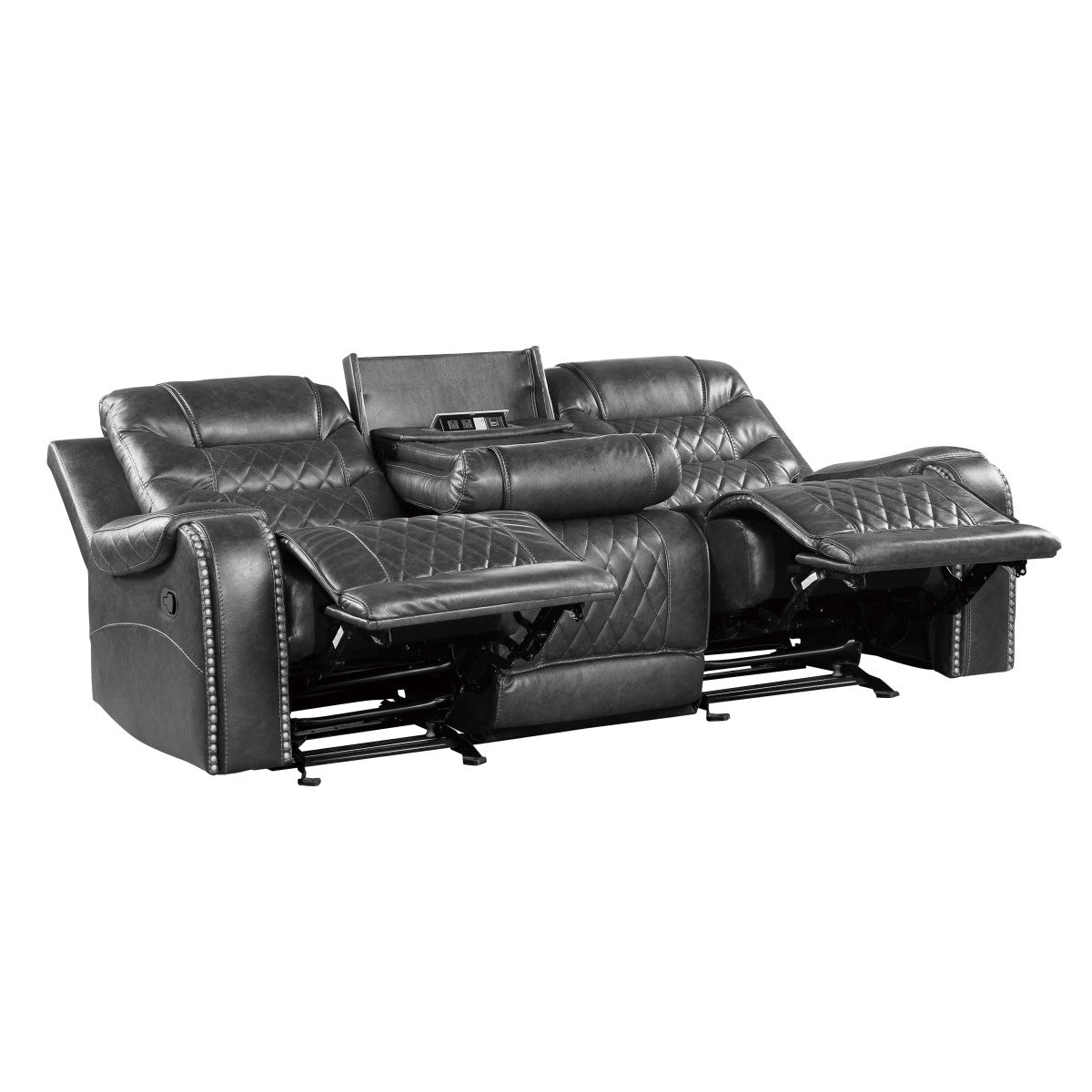 Putnam Gray Reclining Sofa With Drop Down Table - 9405GY-3 - Bien Home Furniture & Electronics