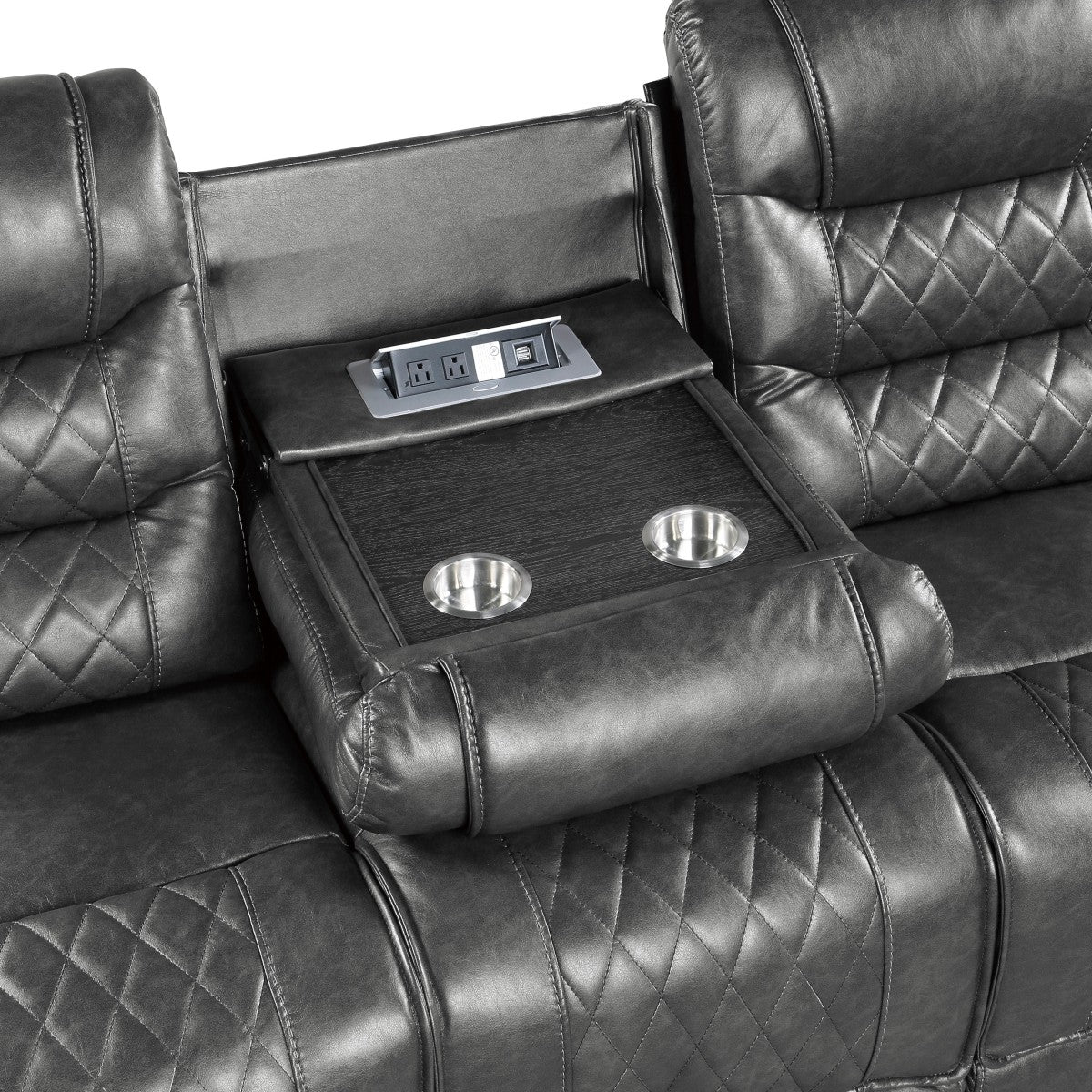 Putnam Gray Reclining Sofa With Drop Down Table - 9405GY-3 - Bien Home Furniture & Electronics