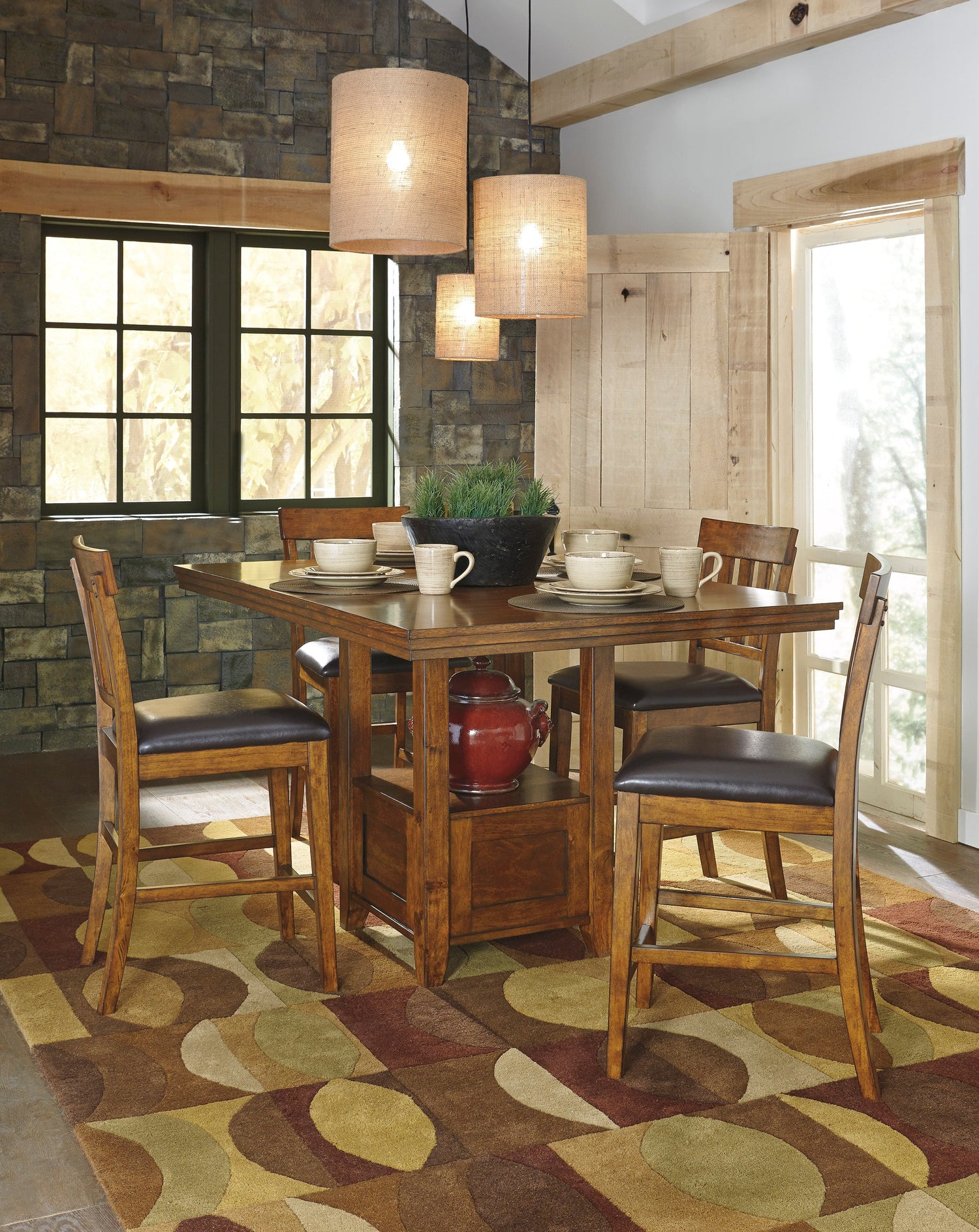 Ralene Medium Brown Counter Height Set - SET | D594-42 | D594-124(2) - Bien Home Furniture & Electronics