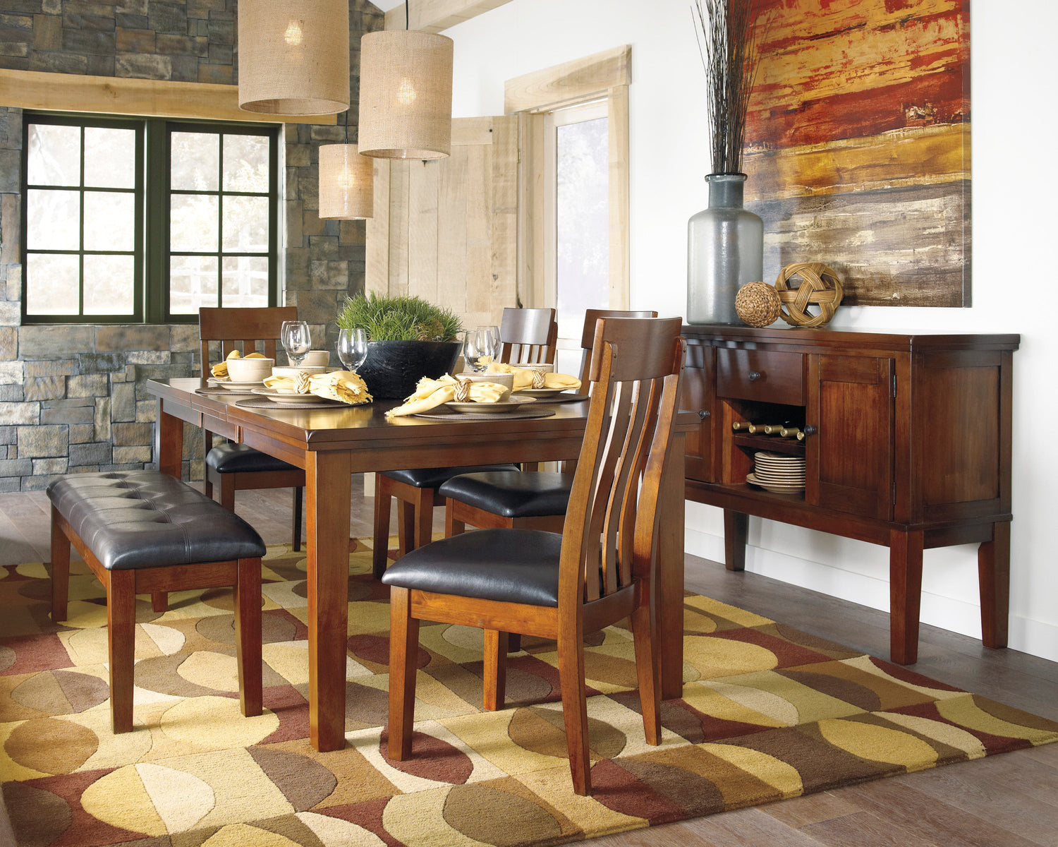 Ralene Medium Brown Extendable Dining Set - SET | D594-35 | D594-01(3) - Bien Home Furniture & Electronics