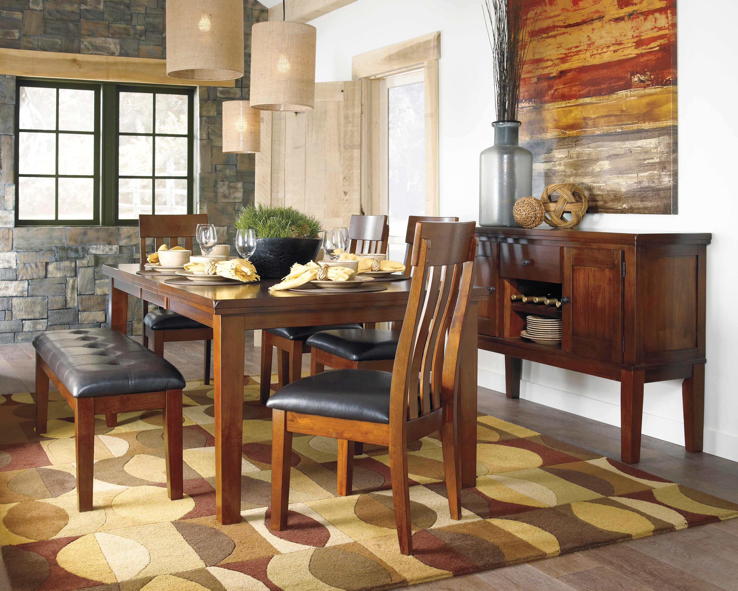 Ralene Medium Brown Extendable Dining Set - SET | D594-35 | D594-01(3) - Bien Home Furniture & Electronics