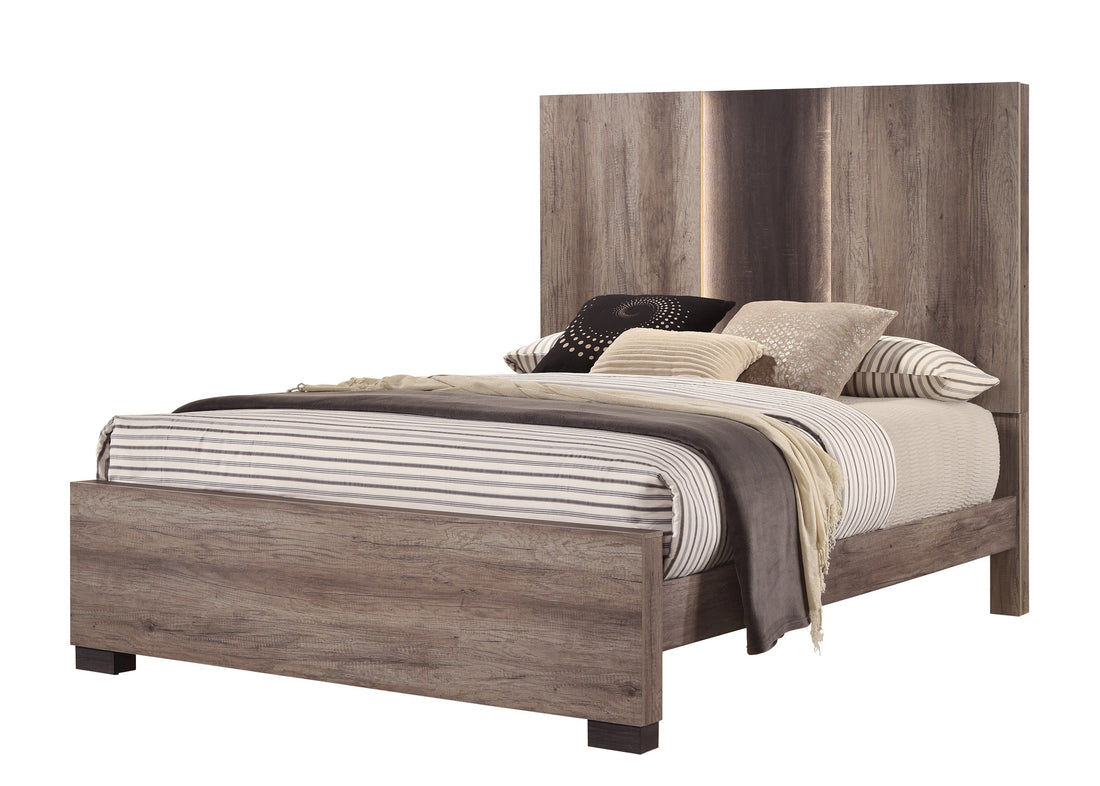 Rangley Brown Queen LED Panel Bed - SET | B6830-Q-HB | B6830-Q-FB | B6830-KQ-RAIL | - Bien Home Furniture &amp; Electronics