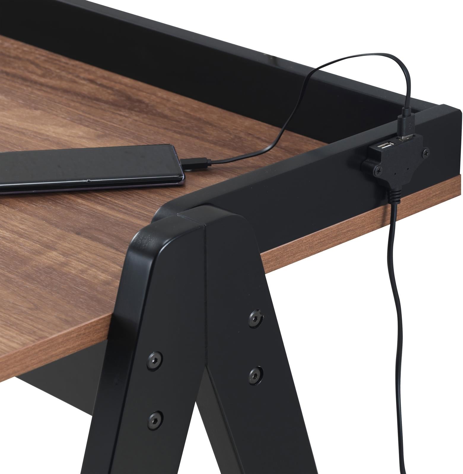 Raul Walnut/Black Writing Desk with USB ports - 805926 - Bien Home Furniture &amp; Electronics