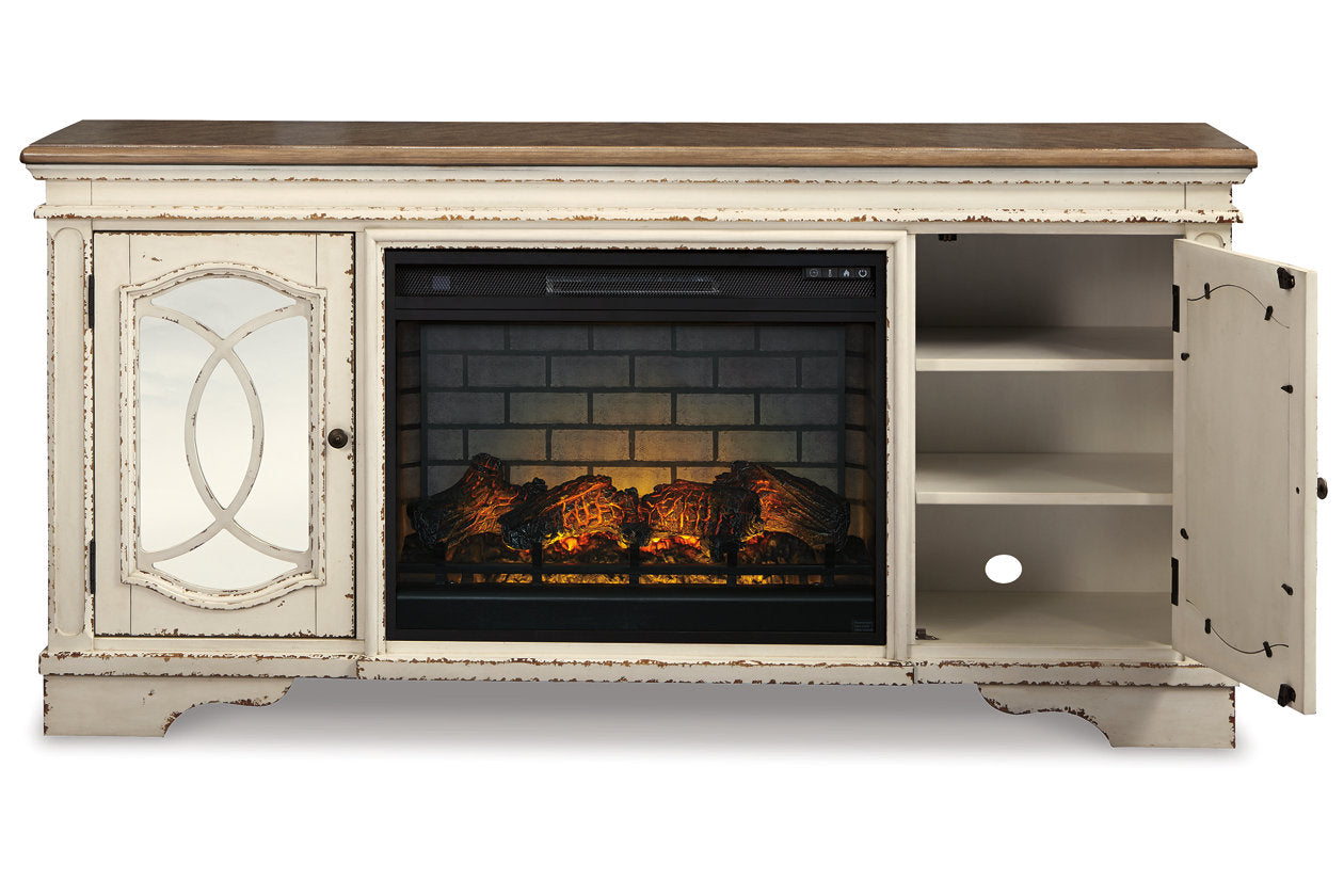 Realyn Chipped White 74" TV Stand with Electric Fireplace - SET | W743-68 | W100-121 - Bien Home Furniture & Electronics