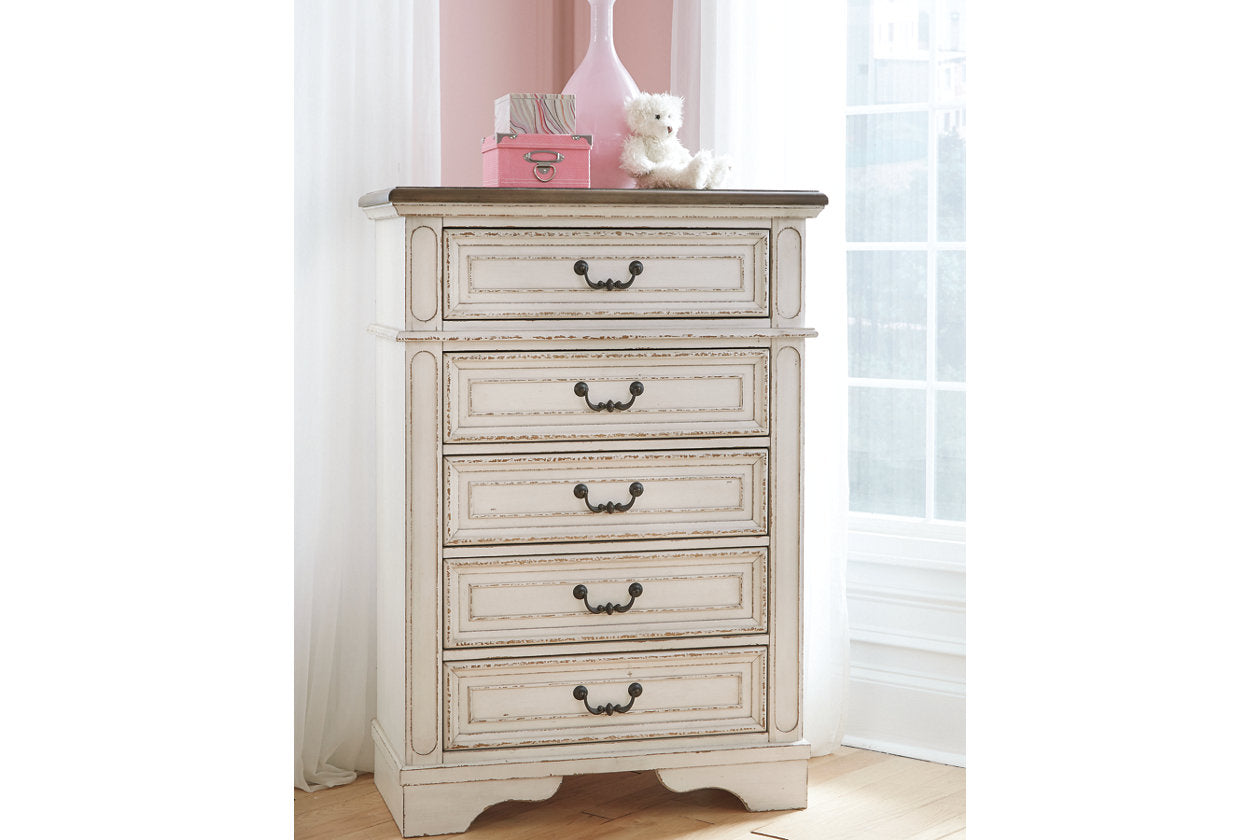 Realyn Chipped White Chest of Drawers - B743-45 - Bien Home Furniture &amp; Electronics