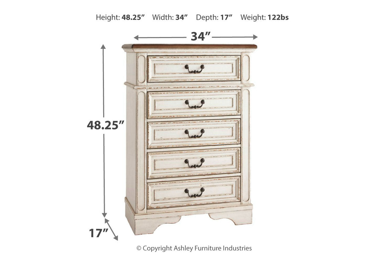 Realyn Chipped White Chest of Drawers - B743-45 - Bien Home Furniture &amp; Electronics