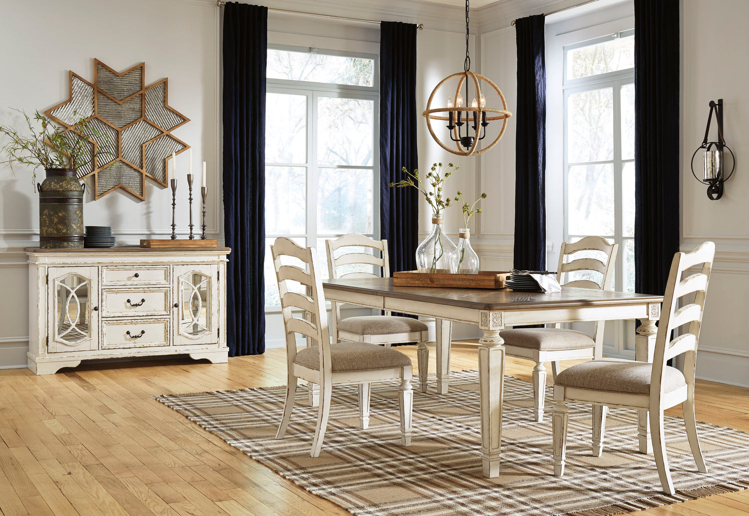Realyn Chipped White Extendable Ladder Dining Set - SET | D743-45 | D743-01(4) - Bien Home Furniture & Electronics