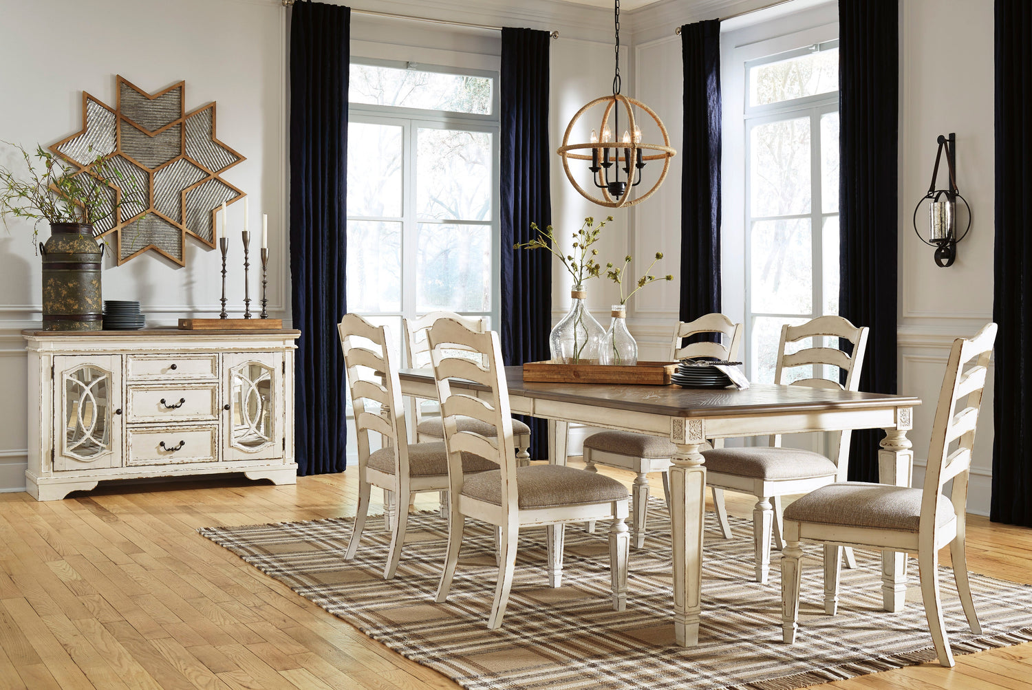 Realyn Chipped White Extendable Ladder Dining Set - SET | D743-45 | D743-01(4) - Bien Home Furniture & Electronics