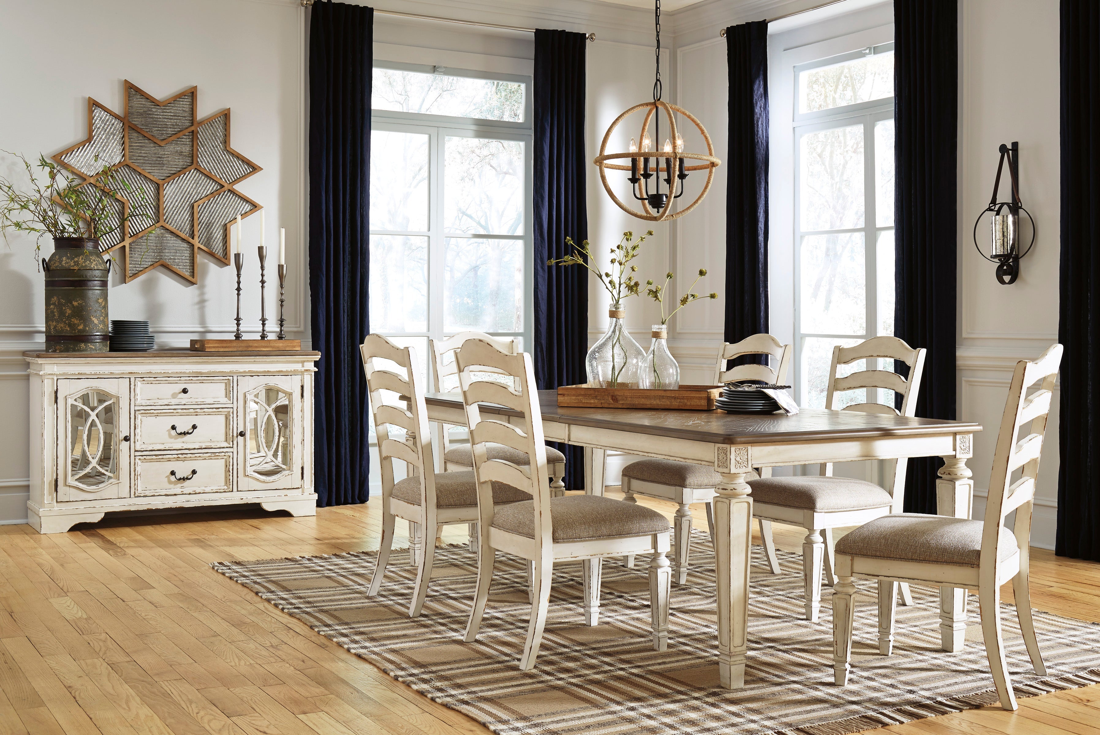 Realyn Chipped White Extendable Ladder Dining Set - SET | D743-45 | D743-01(4) - Bien Home Furniture & Electronics