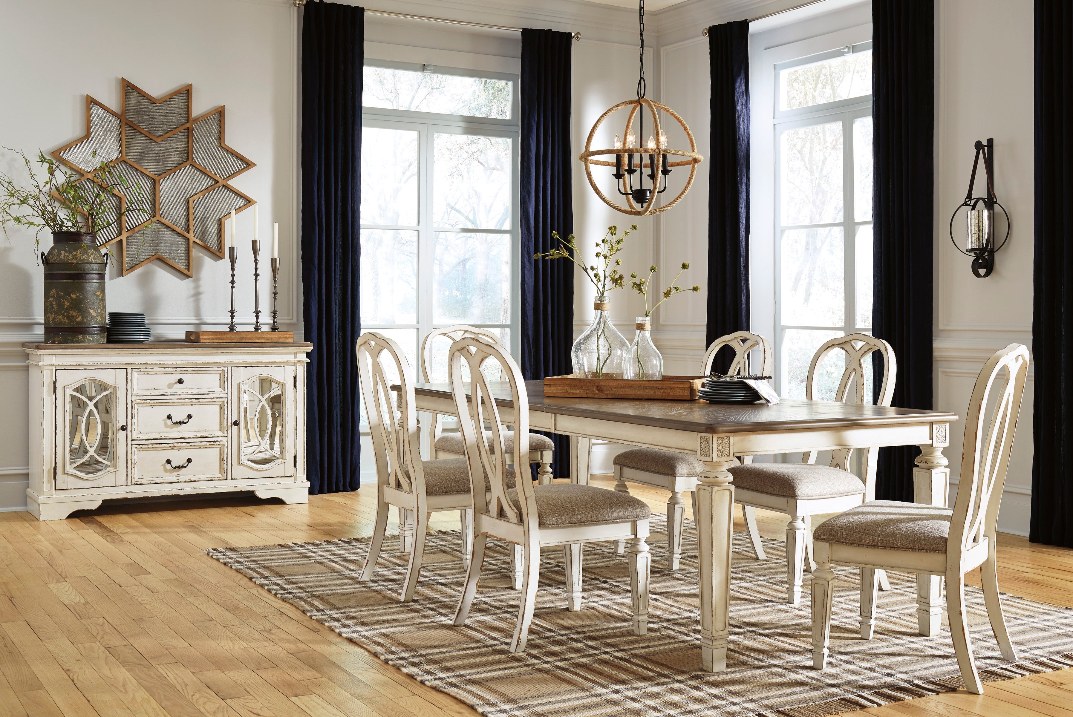 Realyn Chipped White Extendable Ribbon Dining Set - SET | D743-45 | D743-02(2) - Bien Home Furniture & Electronics