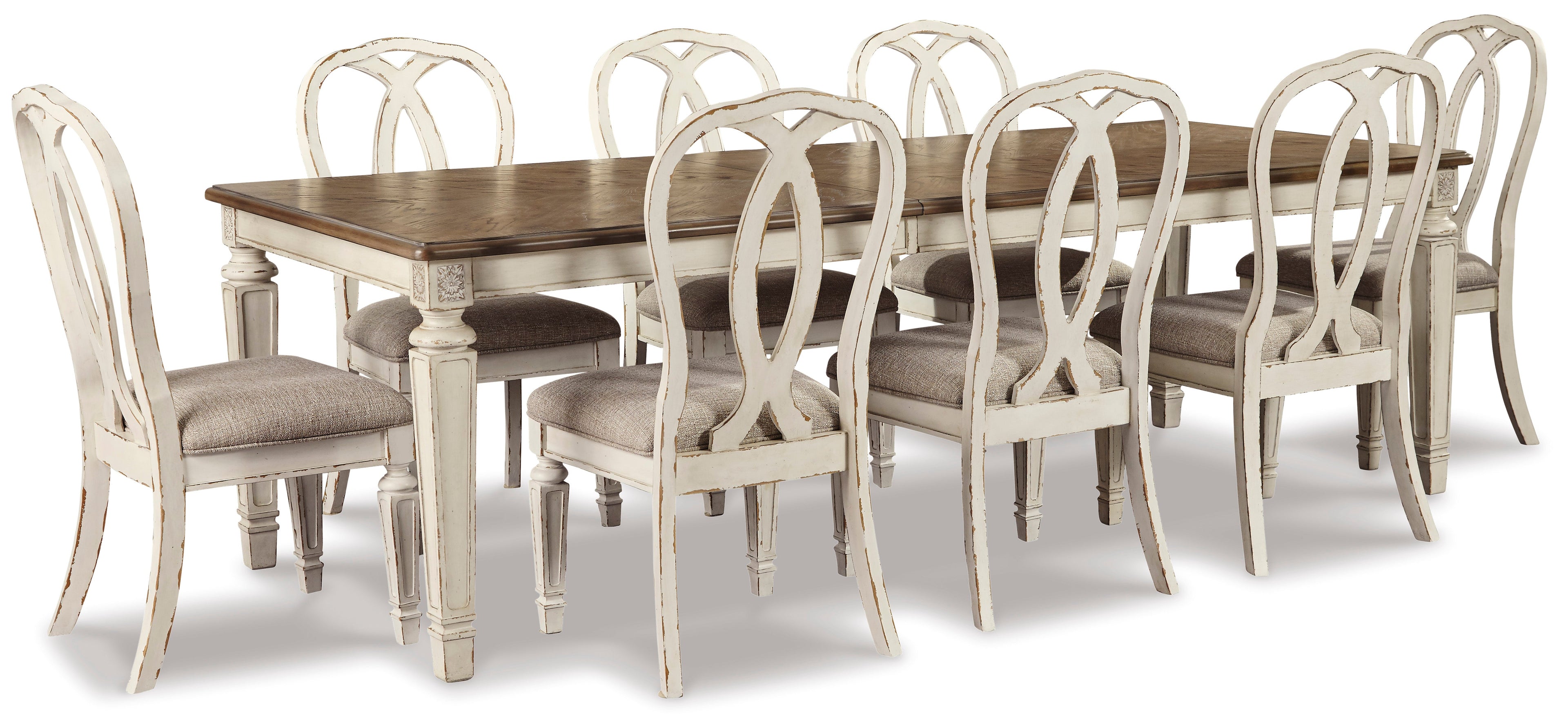 Realyn Chipped White Extendable Ribbon Dining Set - SET | D743-45 | D743-02(2) - Bien Home Furniture &amp; Electronics