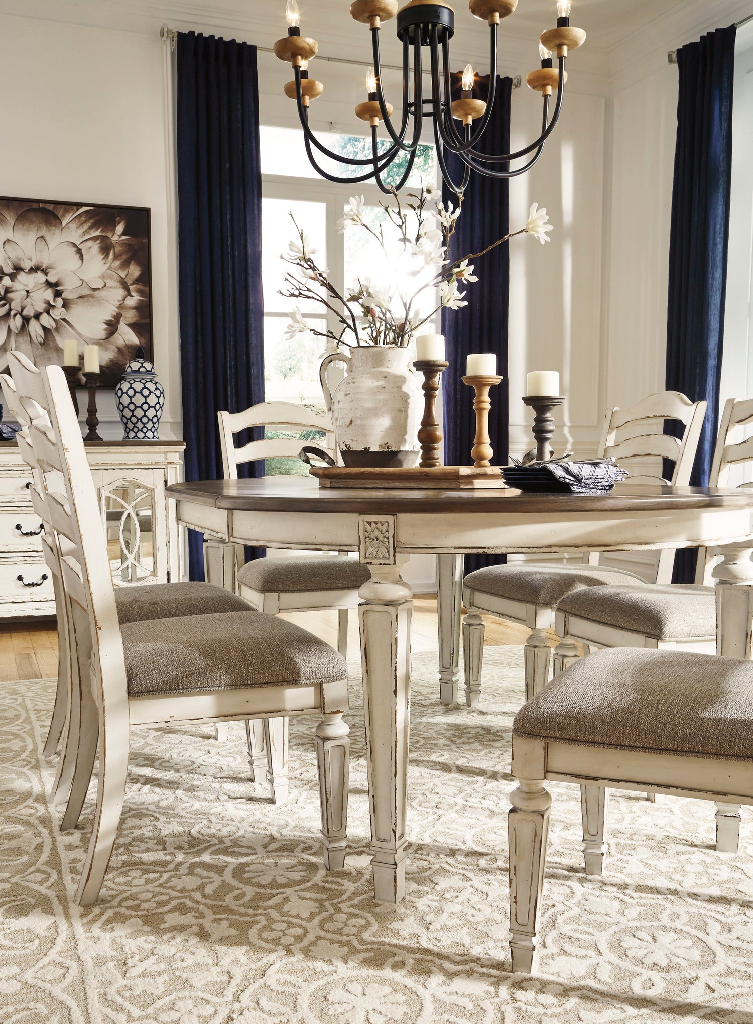 Realyn Chipped White Extendable Round/Oval Ladder Dining Set - SET | D743-35 | D743-01(4) - Bien Home Furniture & Electronics