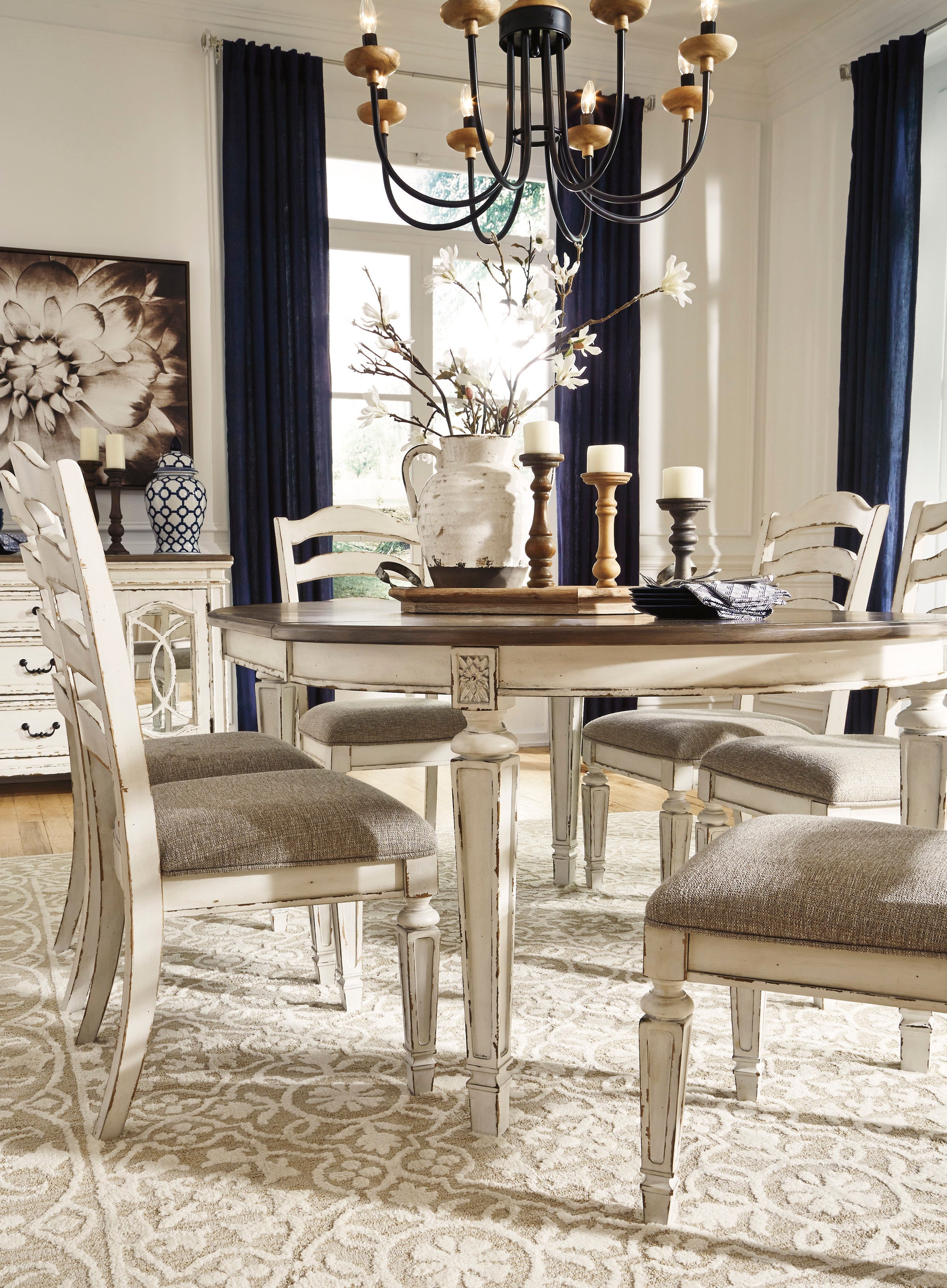 Realyn Chipped White Extendable Round/Oval Ladder Dining Set - SET | D743-35 | D743-01(4) - Bien Home Furniture & Electronics