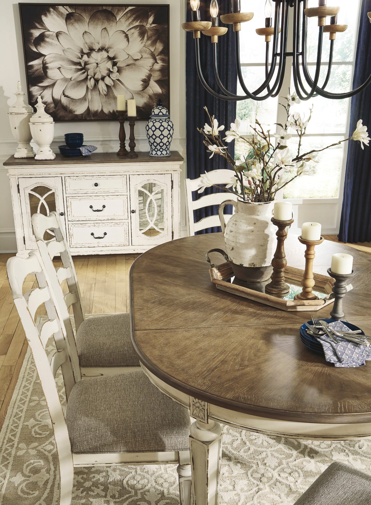 Realyn Chipped White Extendable Round/Oval Ladder Dining Set - SET | D743-35 | D743-01(4) - Bien Home Furniture & Electronics