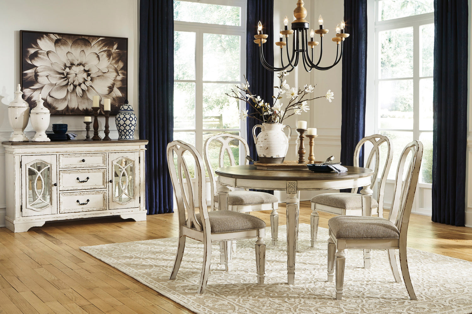 Realyn Chipped White Extendable Round/Oval Ribbon Dining Set - SET | D743-35 | D743-02(2) - Bien Home Furniture & Electronics
