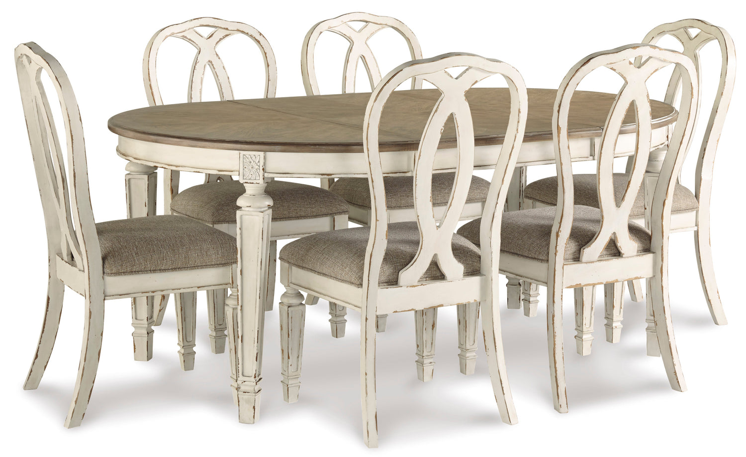 Realyn Chipped White Extendable Round/Oval Ribbon Dining Set - SET | D743-35 | D743-02(2) - Bien Home Furniture & Electronics