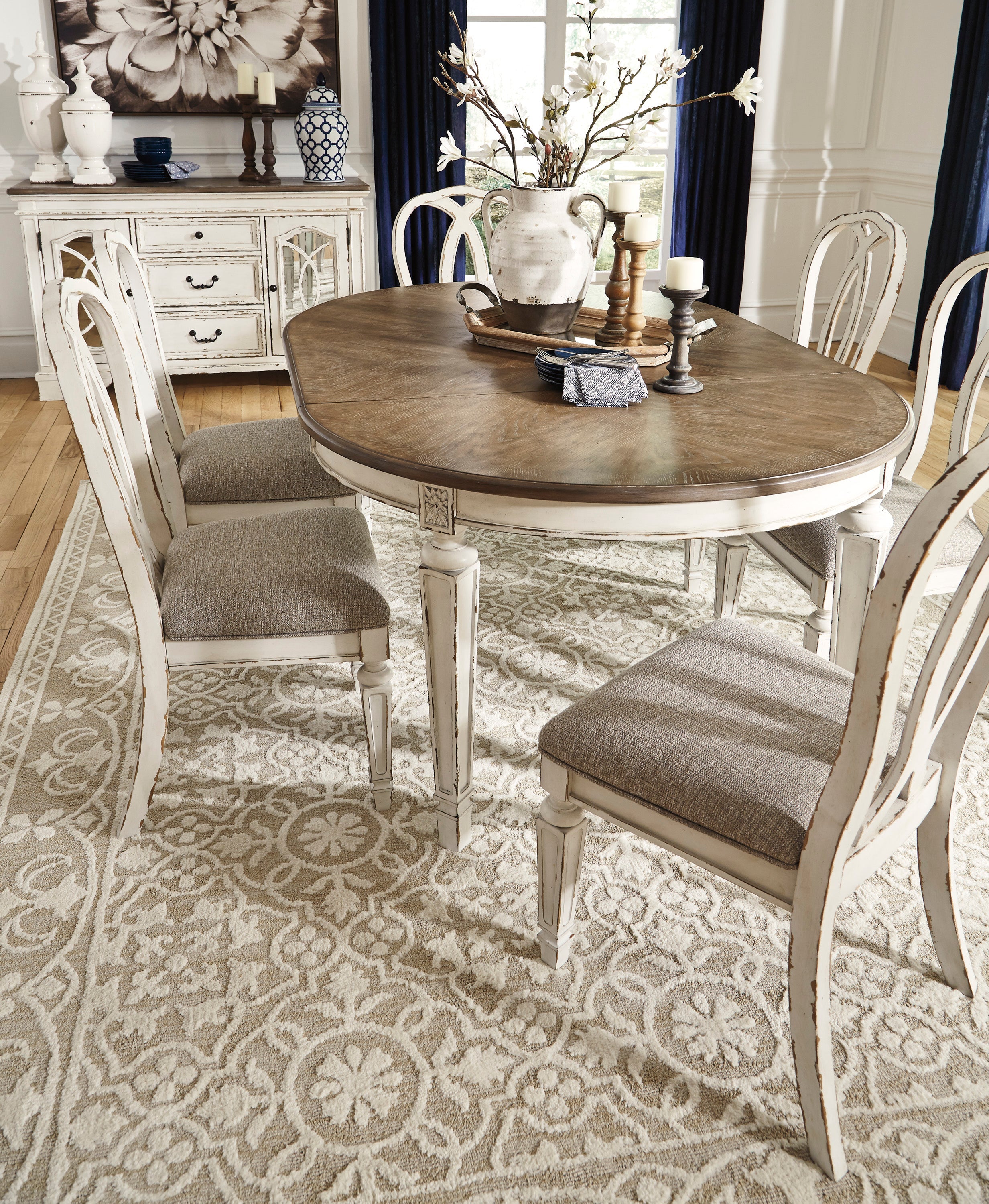 Realyn Chipped White Extendable Round/Oval Ribbon Dining Set - SET | D743-35 | D743-02(2) - Bien Home Furniture & Electronics