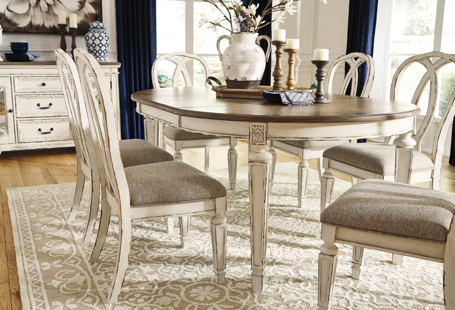 Realyn Chipped White Extendable Round/Oval Ribbon Dining Set - SET | D743-35 | D743-02(2) - Bien Home Furniture & Electronics