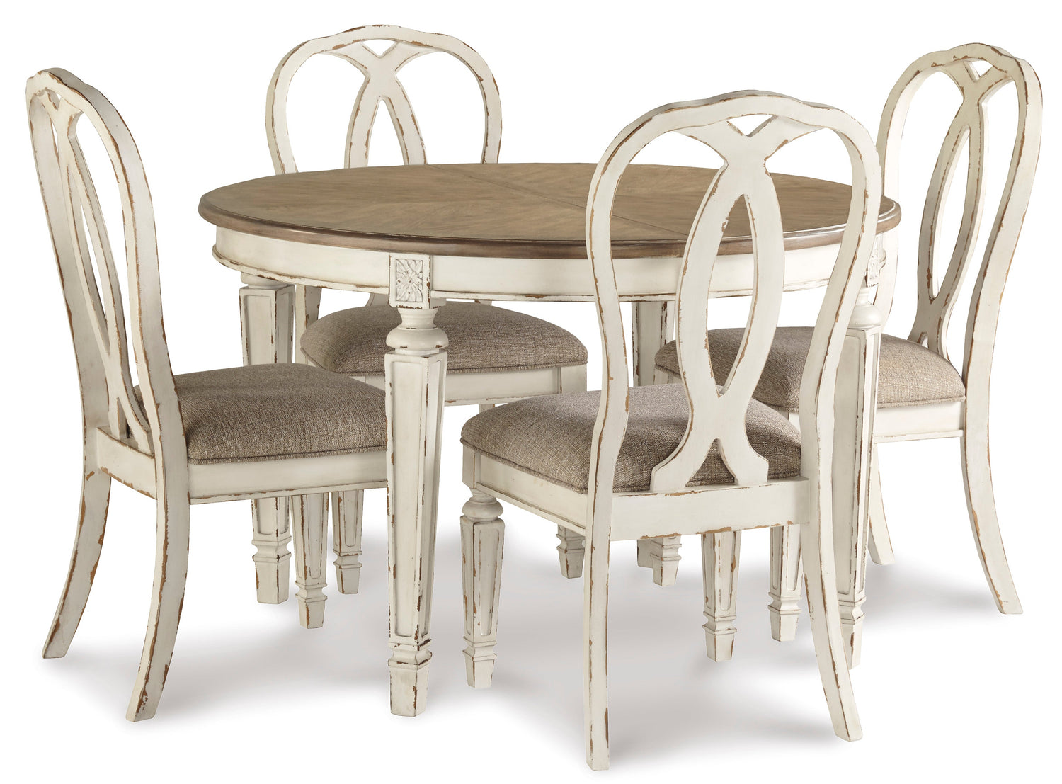 Realyn Chipped White Extendable Round/Oval Ribbon Dining Set - SET | D743-35 | D743-02(2) - Bien Home Furniture & Electronics