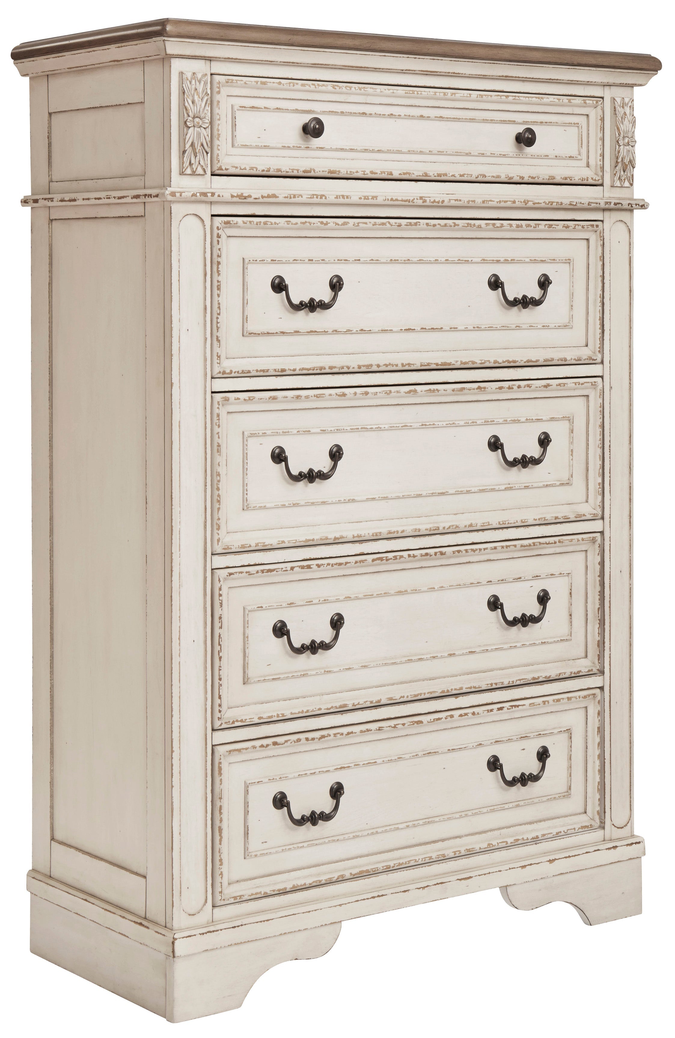 Realyn Chipped White Footboard Storage Platform Bedroom Set - SET | B743-54S | B743-57 | B743-196 | B743-93 | B743-46 - Bien Home Furniture & Electronics