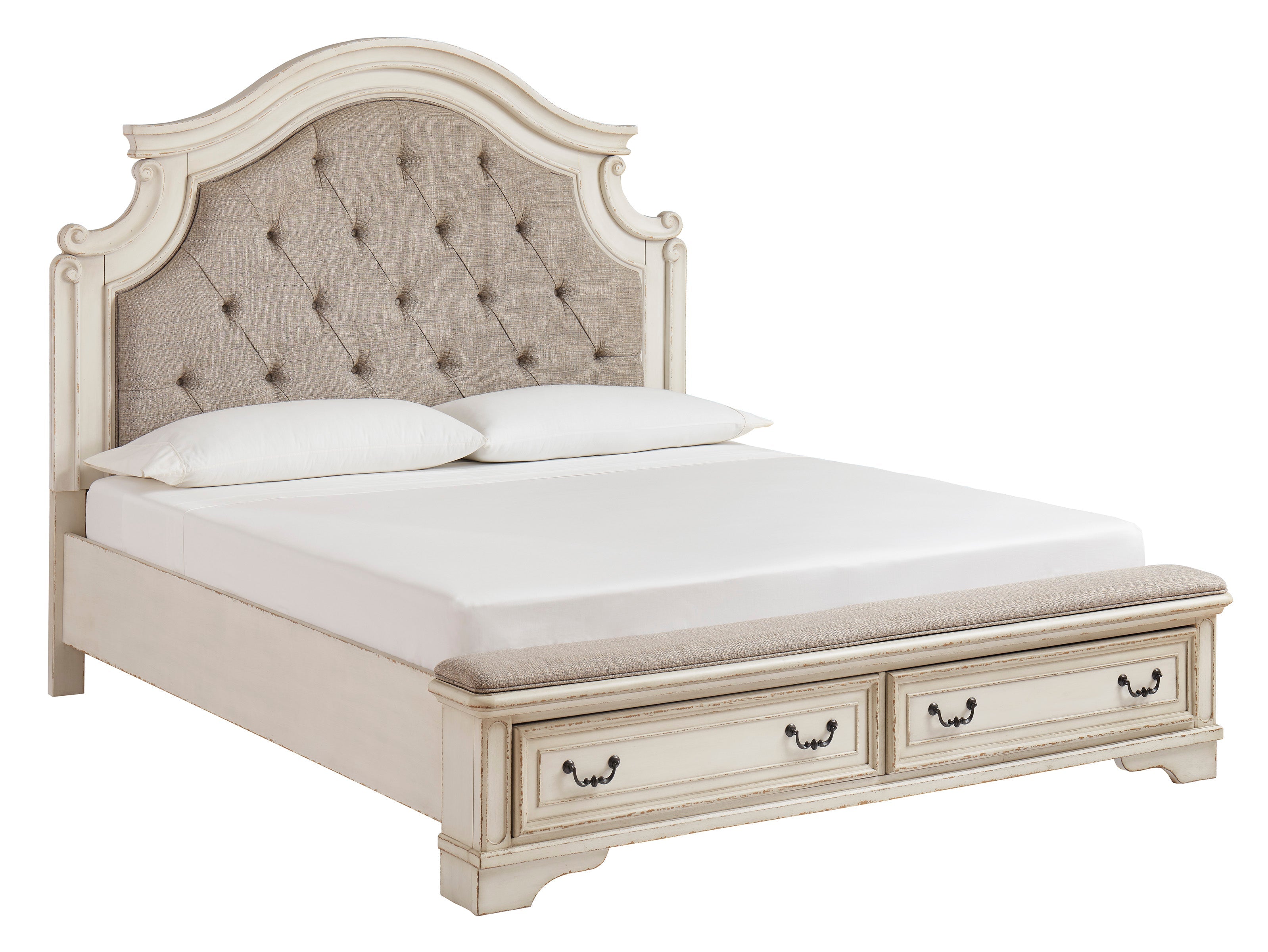 Realyn Chipped White Footboard Storage Platform Bedroom Set - SET | B743-54S | B743-57 | B743-196 | B743-93 | B743-46 - Bien Home Furniture & Electronics