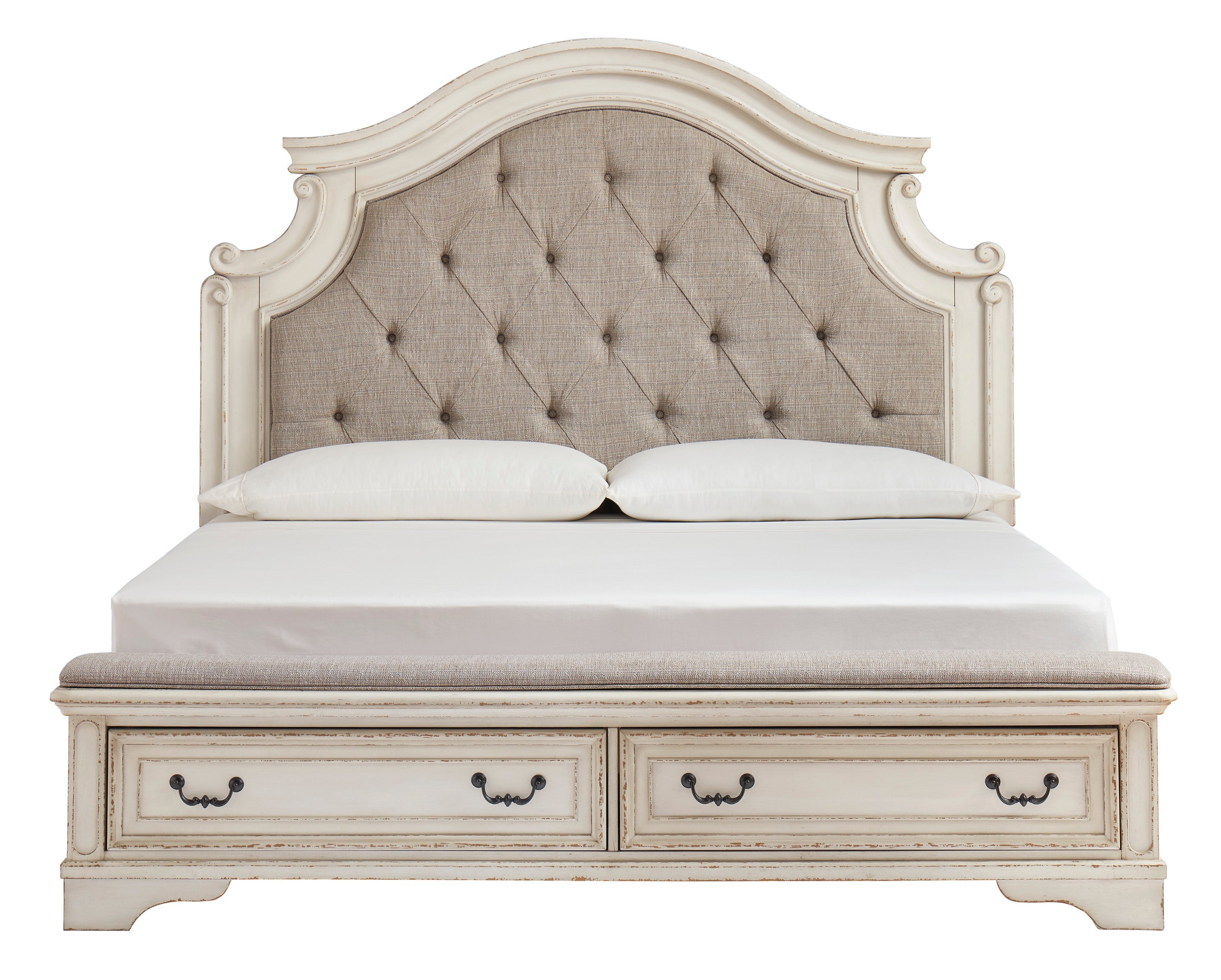 Realyn Chipped White Footboard Storage Platform Bedroom Set - SET | B743-54S | B743-57 | B743-196 | B743-93 | B743-46 - Bien Home Furniture & Electronics