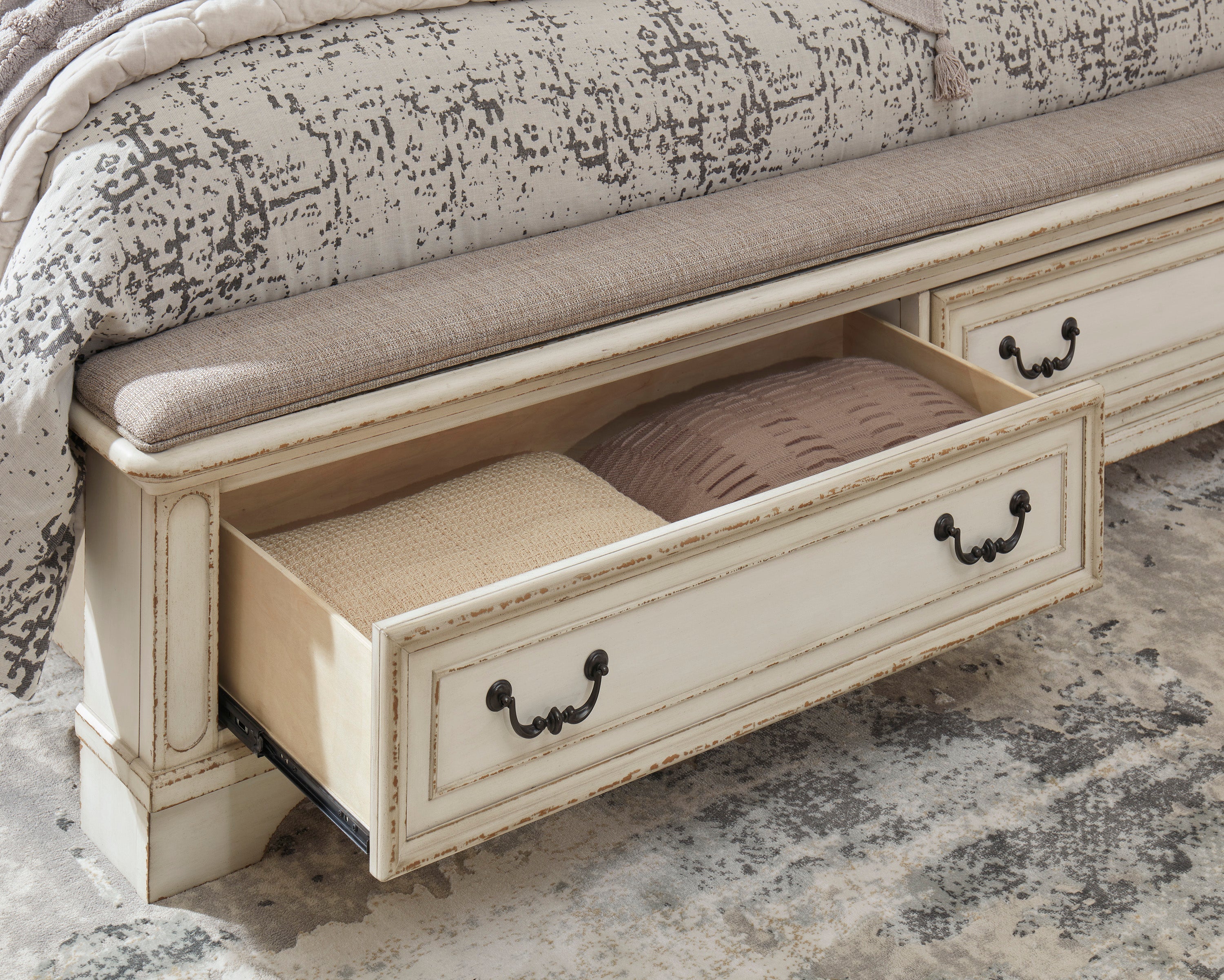 Realyn Chipped White Footboard Storage Platform Bedroom Set - SET | B743-54S | B743-57 | B743-196 | B743-93 | B743-46 - Bien Home Furniture & Electronics