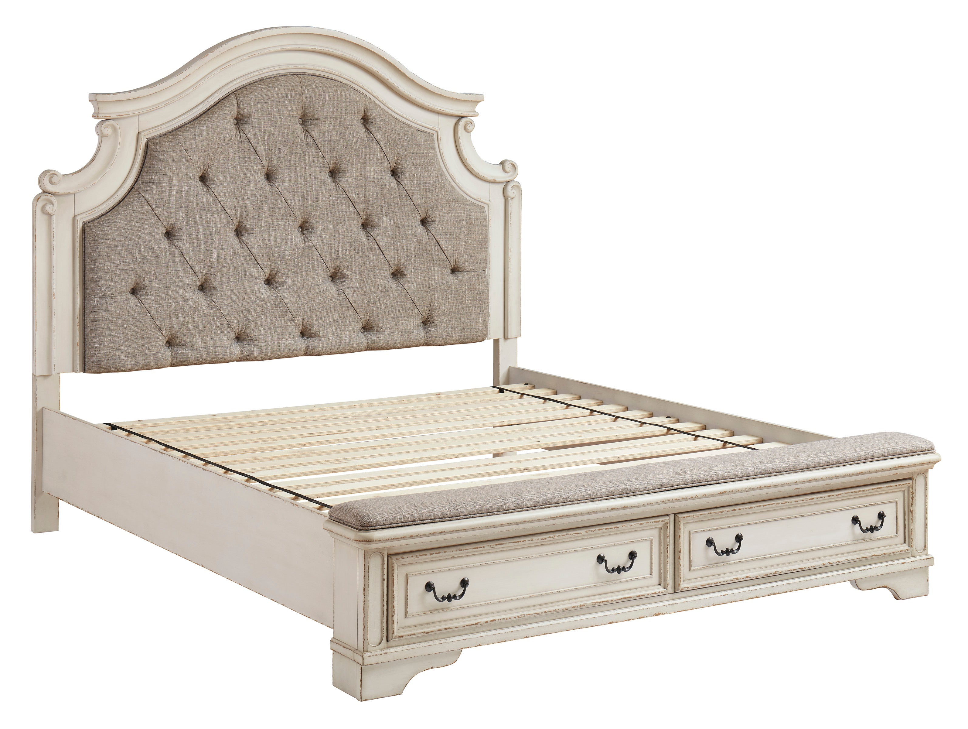 Realyn Chipped White Footboard Storage Platform Bedroom Set - SET | B743-54S | B743-57 | B743-196 | B743-93 | B743-46 - Bien Home Furniture & Electronics