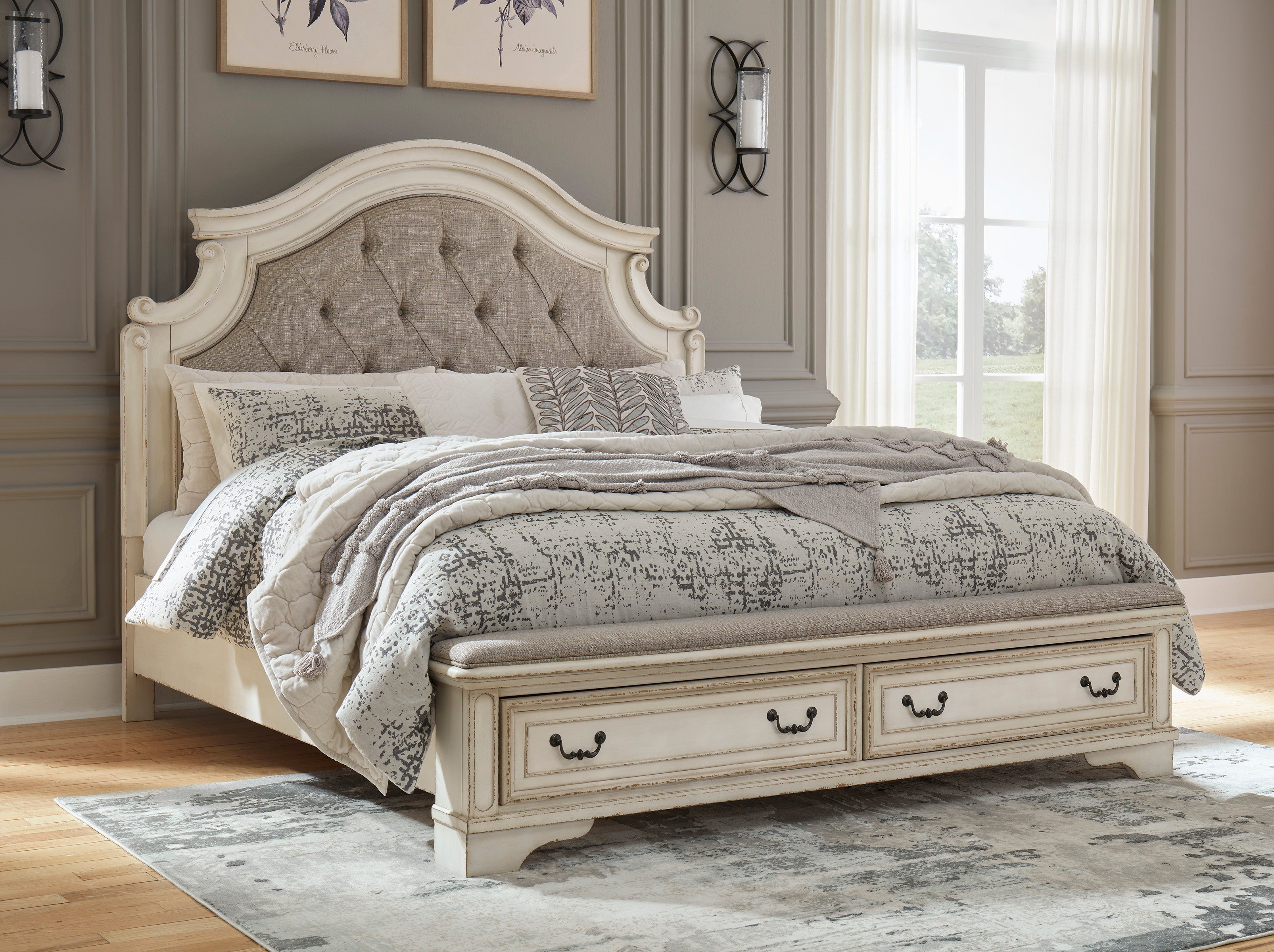 Realyn Chipped White Footboard Storage Platform Bedroom Set - SET | B743-54S | B743-57 | B743-196 | B743-93 | B743-46 - Bien Home Furniture & Electronics