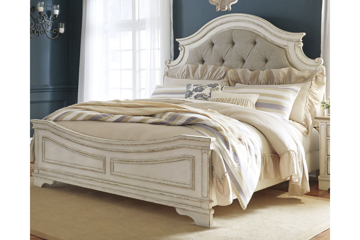 Realyn Chipped White King Upholstered Panel Bed - SET | B743-56 | B743-58 | B743-97 - Bien Home Furniture &amp; Electronics