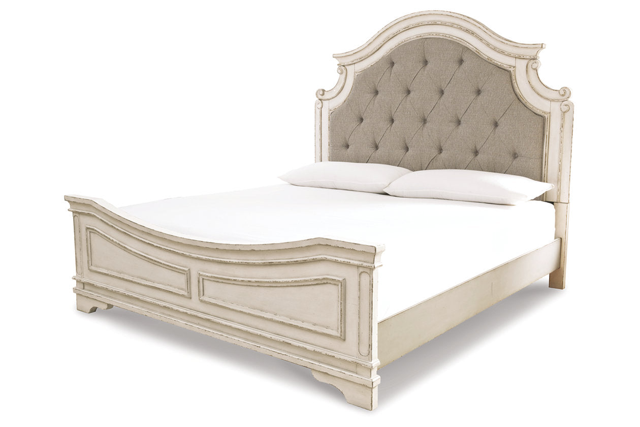 Realyn Chipped White King Upholstered Panel Bed - SET | B743-56 | B743-58 | B743-97 - Bien Home Furniture &amp; Electronics