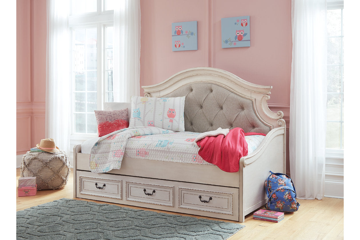Realyn Chipped White Twin Daybed with 1 Large Storage Drawer - SET | B743-80 | B743-60 - Bien Home Furniture & Electronics
