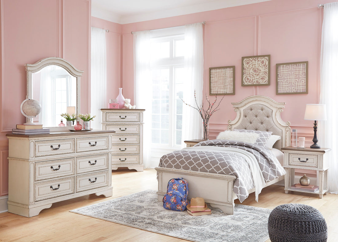 Realyn Chipped White Upholstered Panel Youth Bedroom Set - SET | B743-52 | B743-53 | B743-83 | B743-91 | B743-46 - Bien Home Furniture &amp; Electronics