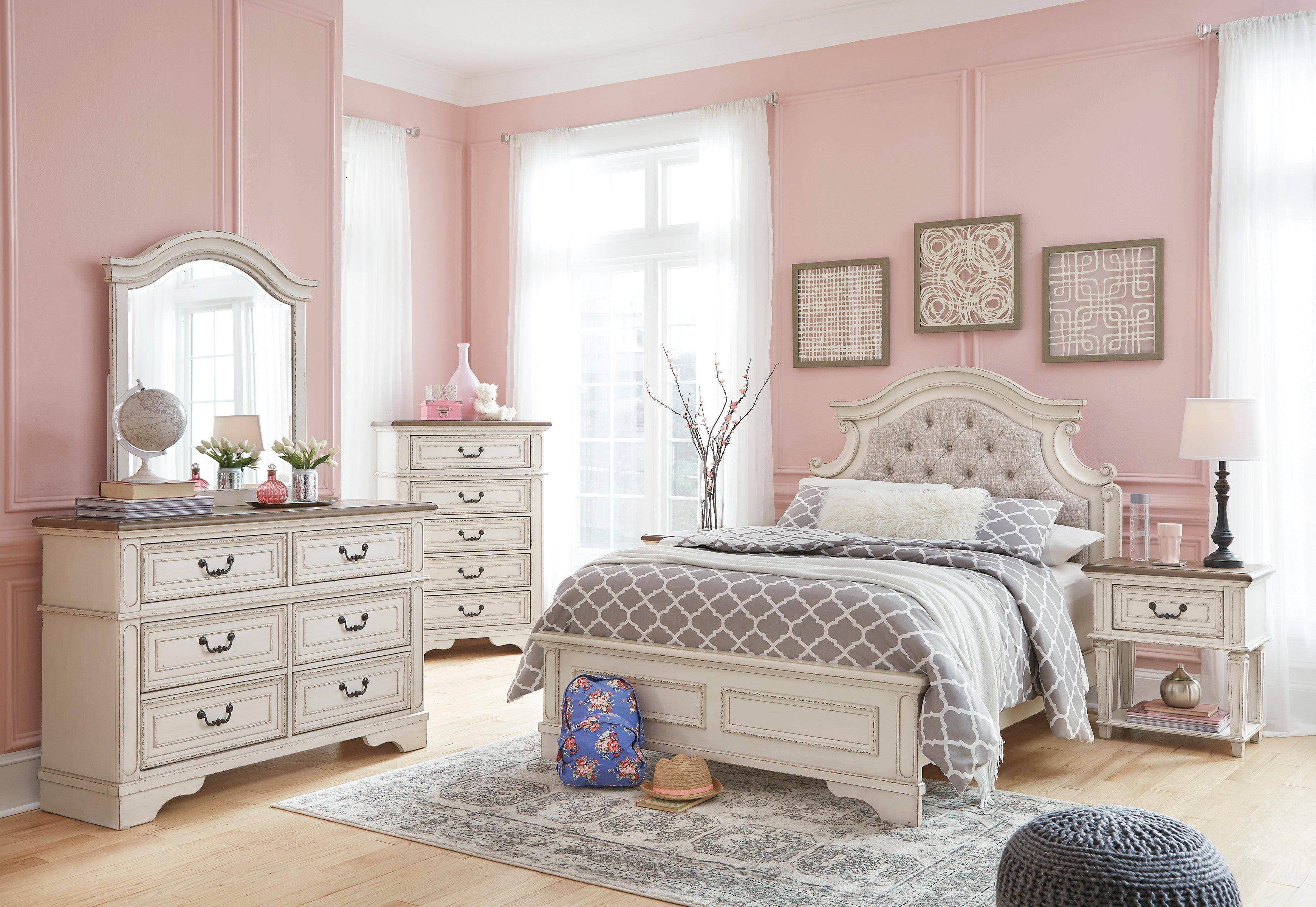 Realyn Chipped White Upholstered Panel Youth Bedroom Set - SET | B743-52 | B743-53 | B743-83 | B743-91 | B743-46 - Bien Home Furniture & Electronics