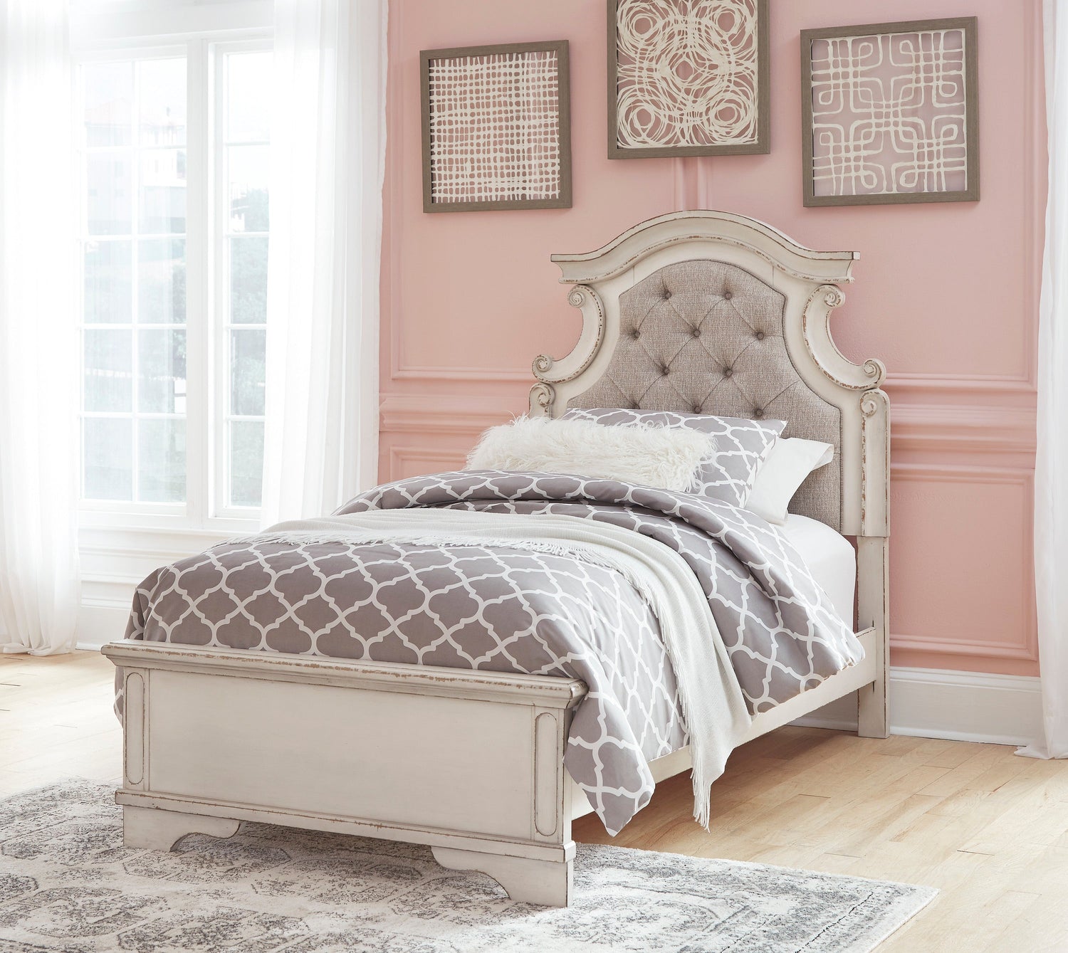 Realyn Chipped White Upholstered Panel Youth Bedroom Set - SET | B743-52 | B743-53 | B743-83 | B743-91 | B743-46 - Bien Home Furniture & Electronics