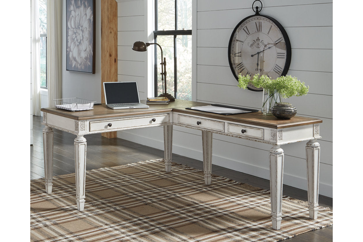 Realyn White/Brown 2-Piece Home Office Desk - SET | H743-34 | H743-34R - Bien Home Furniture & Electronics
