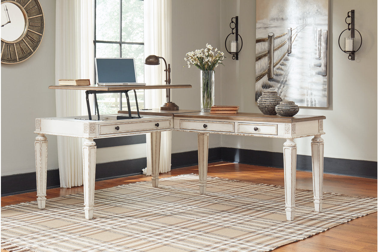Realyn White/Brown 2-Piece Home Office Lift Top Desk - SET | H743-34R | H743-134 - Bien Home Furniture & Electronics
