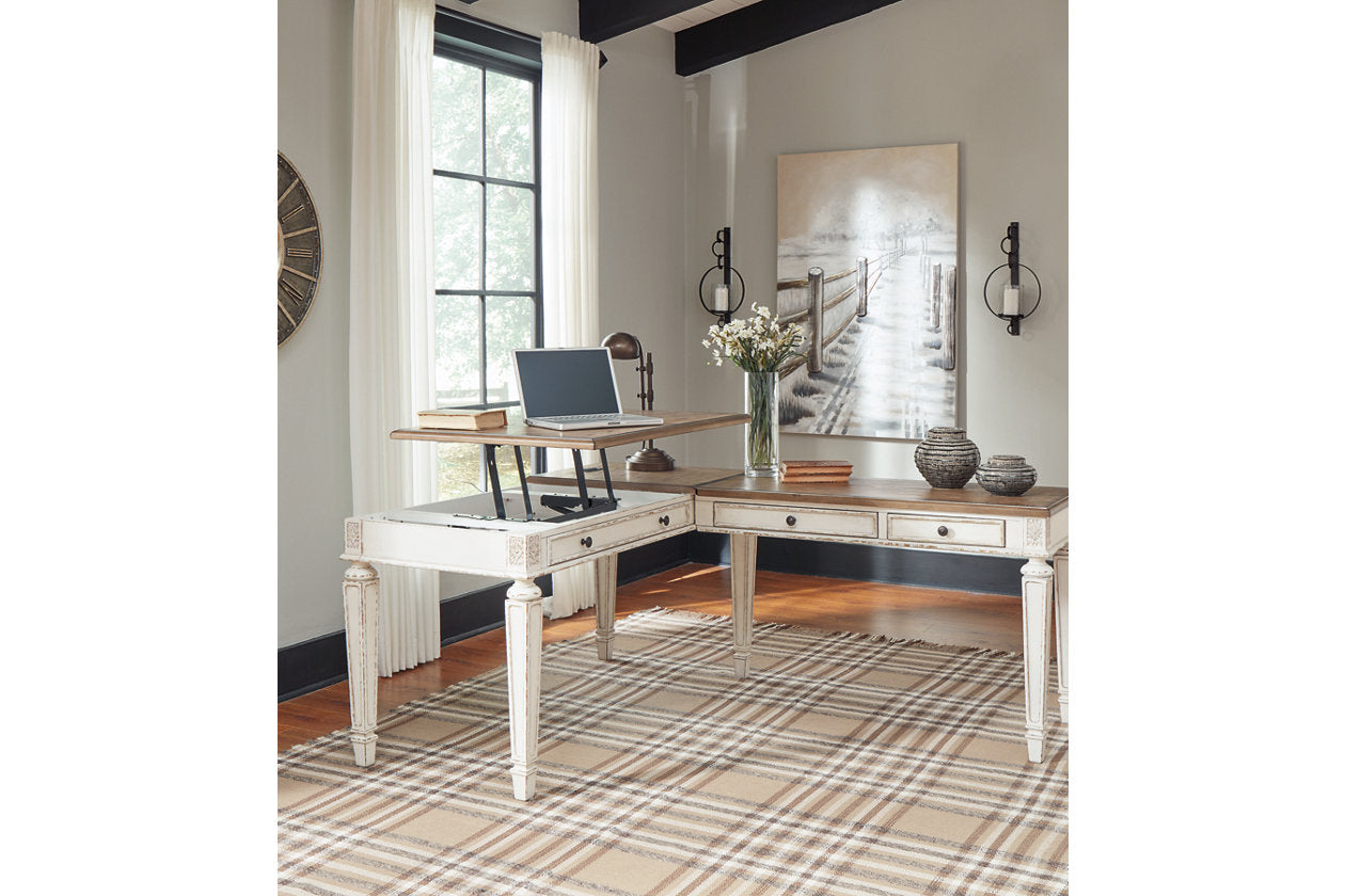 Realyn White/Brown 2-Piece Home Office Lift Top Desk - SET | H743-34R | H743-134 - Bien Home Furniture & Electronics