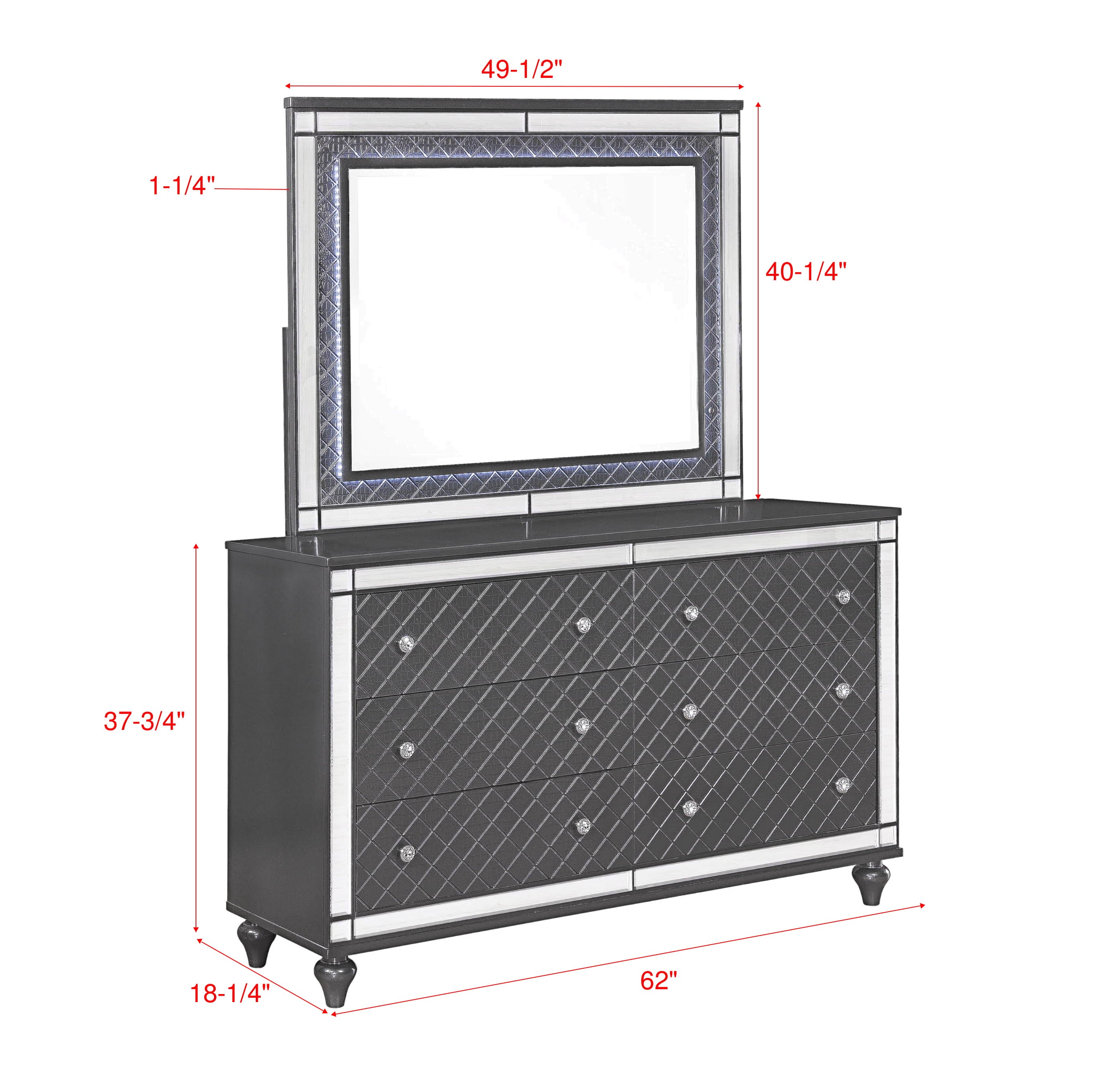 Refino Gray LED Upholstered Panel Bedroom Set - SET | B1670-K-HB | B1670-K-FB | B1670-KQ-RAIL | B1670-1 | B1670-11 | B1670-2 | B1670-4 - Bien Home Furniture & Electronics