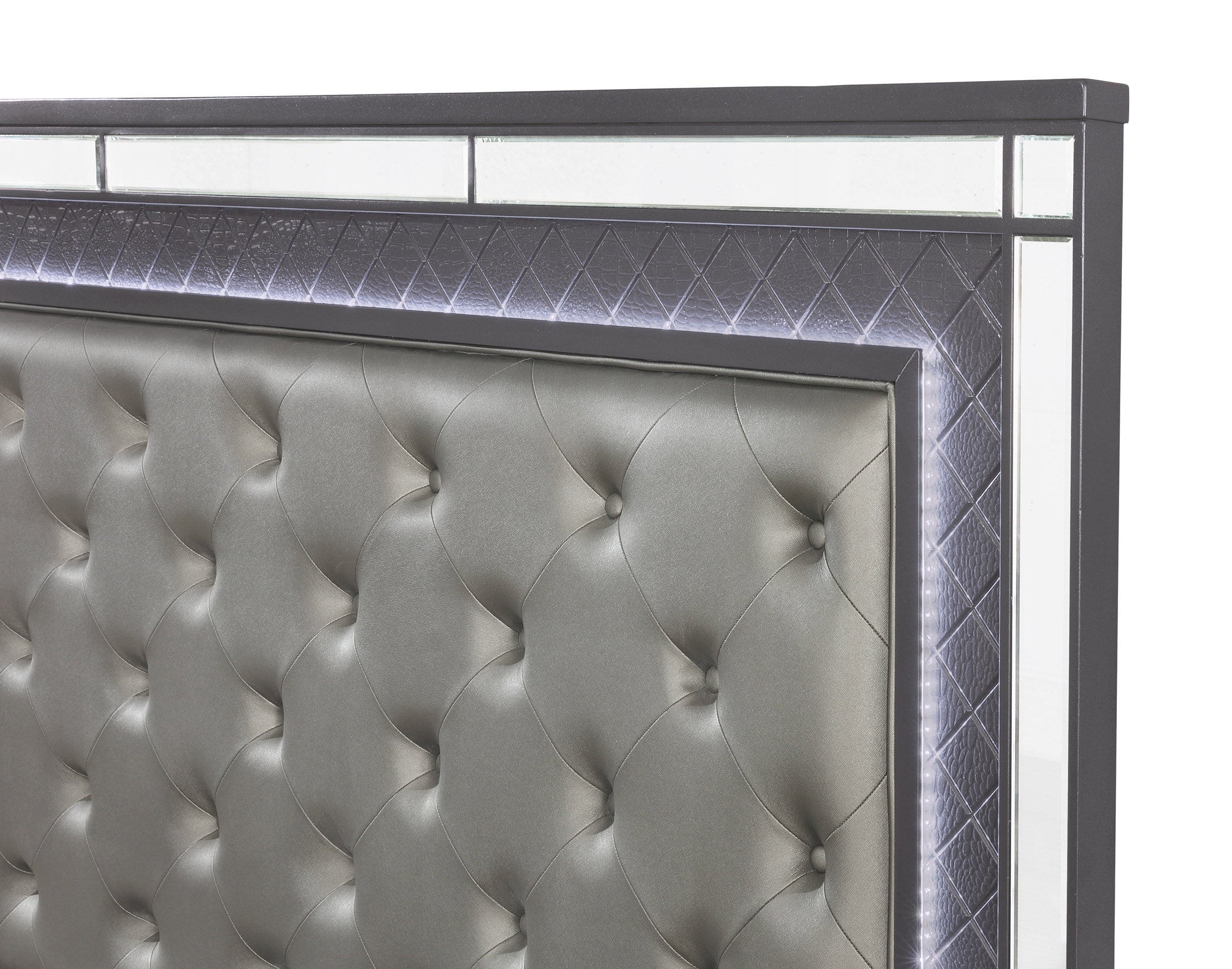Refino Gray LED Upholstered Panel Bedroom Set - SET | B1670-K-HB | B1670-K-FB | B1670-KQ-RAIL | B1670-1 | B1670-11 | B1670-2 | B1670-4 - Bien Home Furniture & Electronics