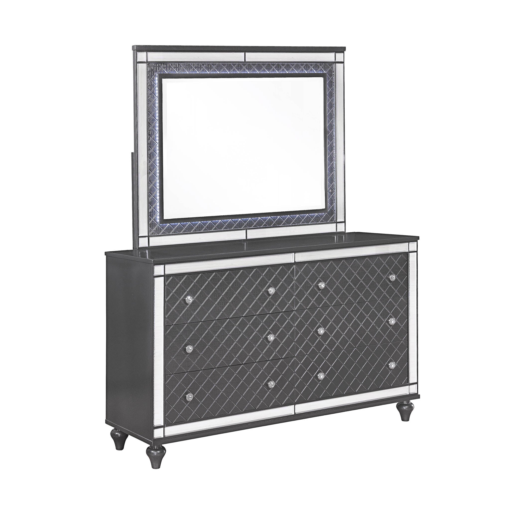 Refino Gray LED Upholstered Panel Bedroom Set - SET | B1670-K-HB | B1670-K-FB | B1670-KQ-RAIL | B1670-1 | B1670-11 | B1670-2 | B1670-4 - Bien Home Furniture & Electronics