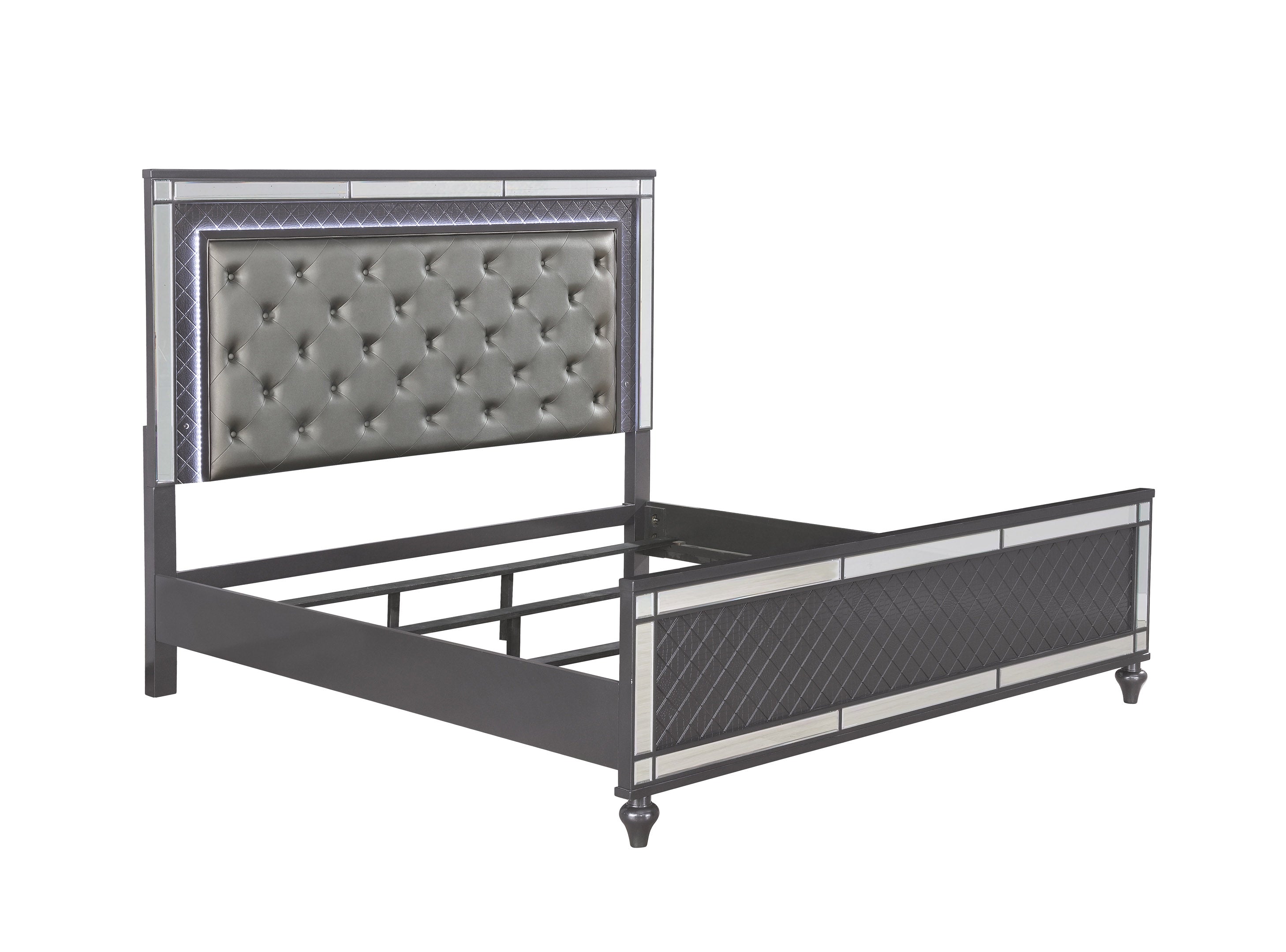 Refino Gray Queen LED Upholstered Panel Bed - SET | B1670-Q-HB | B1670-Q-FB | B1670-KQ-RAIL - Bien Home Furniture & Electronics