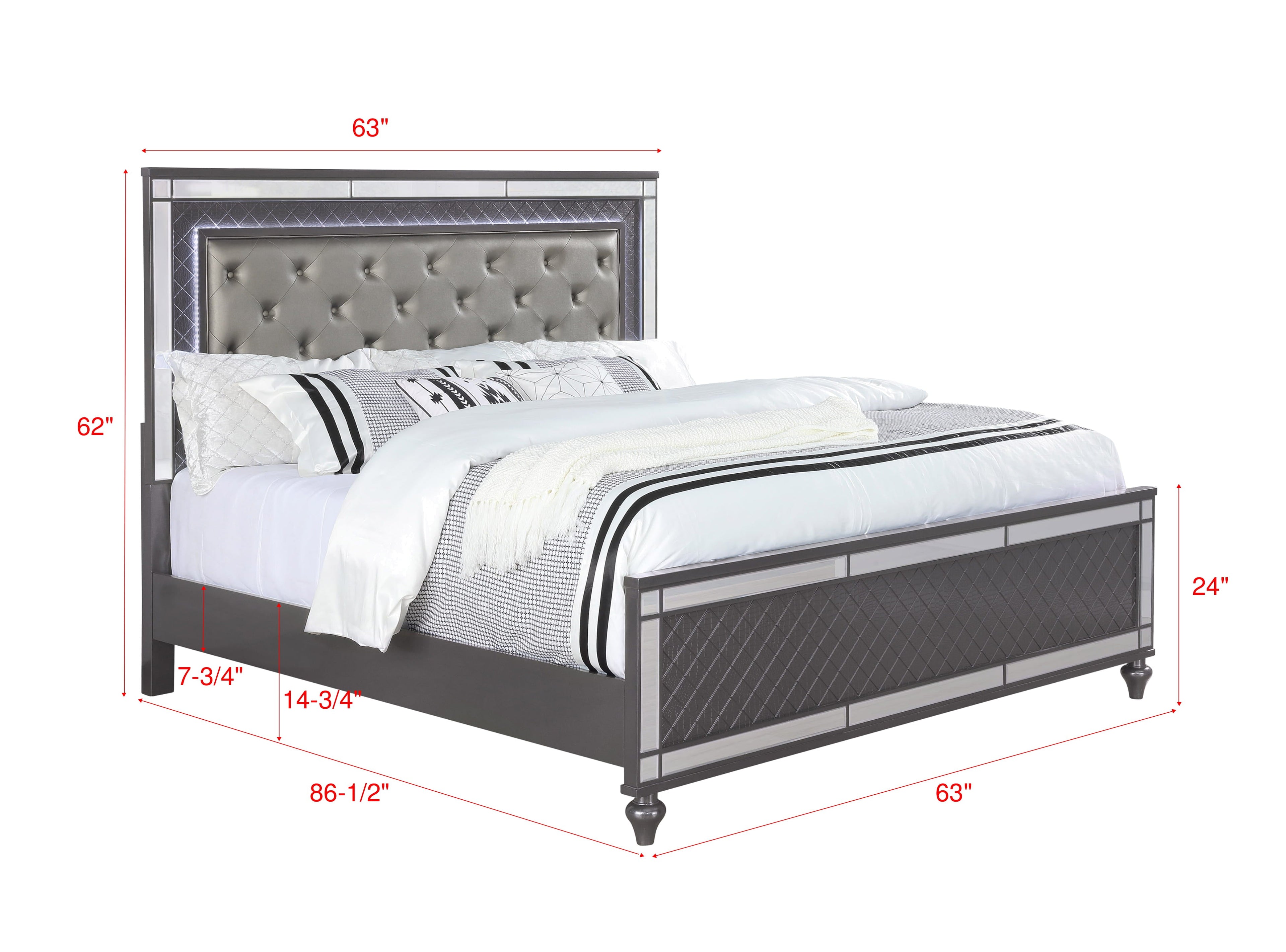 Refino Gray Queen LED Upholstered Panel Bed - SET | B1670-Q-HB | B1670-Q-FB | B1670-KQ-RAIL - Bien Home Furniture & Electronics