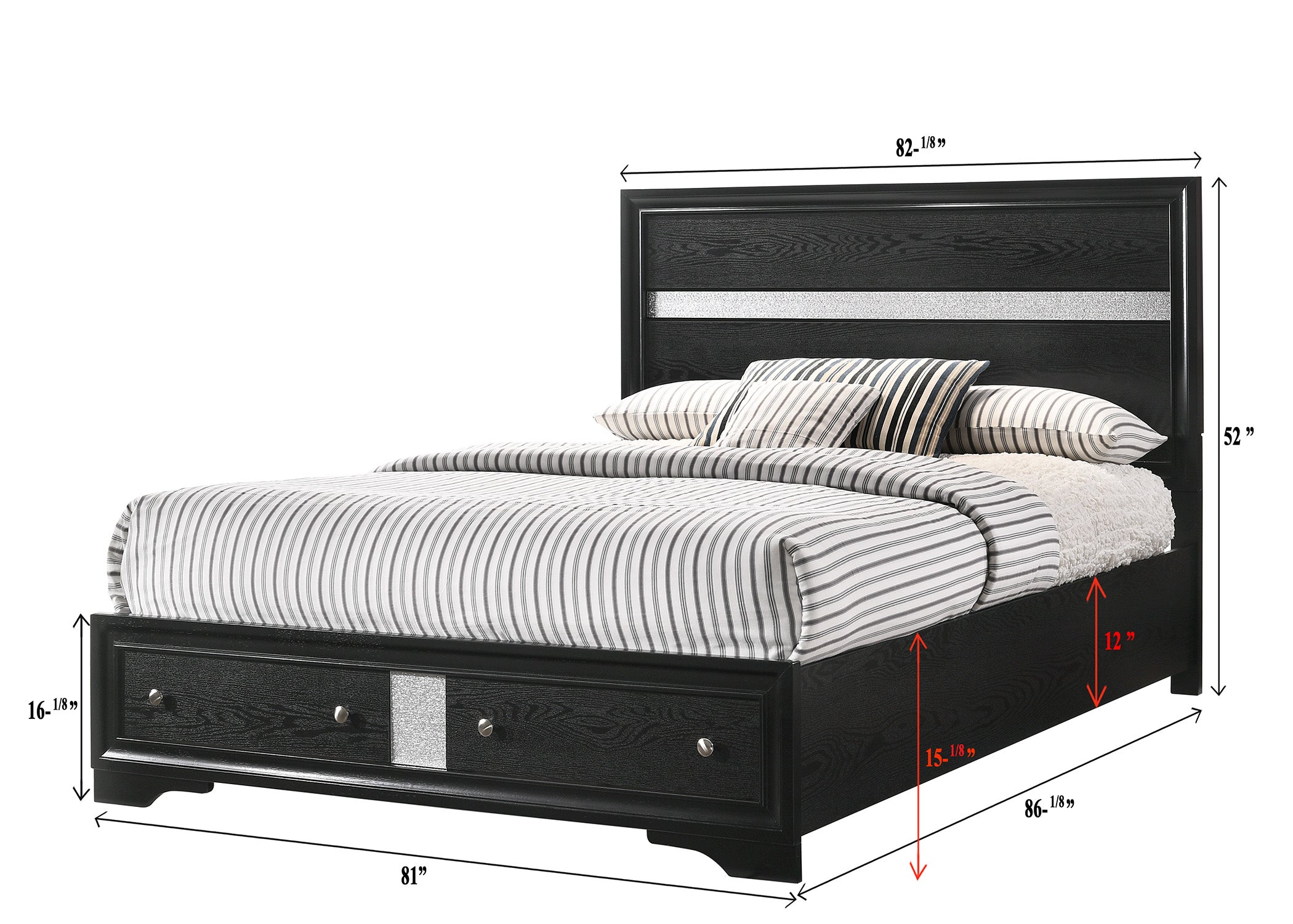 Regata Black/Silver King Storage Platform Bed - SET | B4670-K-HBFB | B4670-K-RAIL | B4670-KQ-DRW - Bien Home Furniture & Electronics